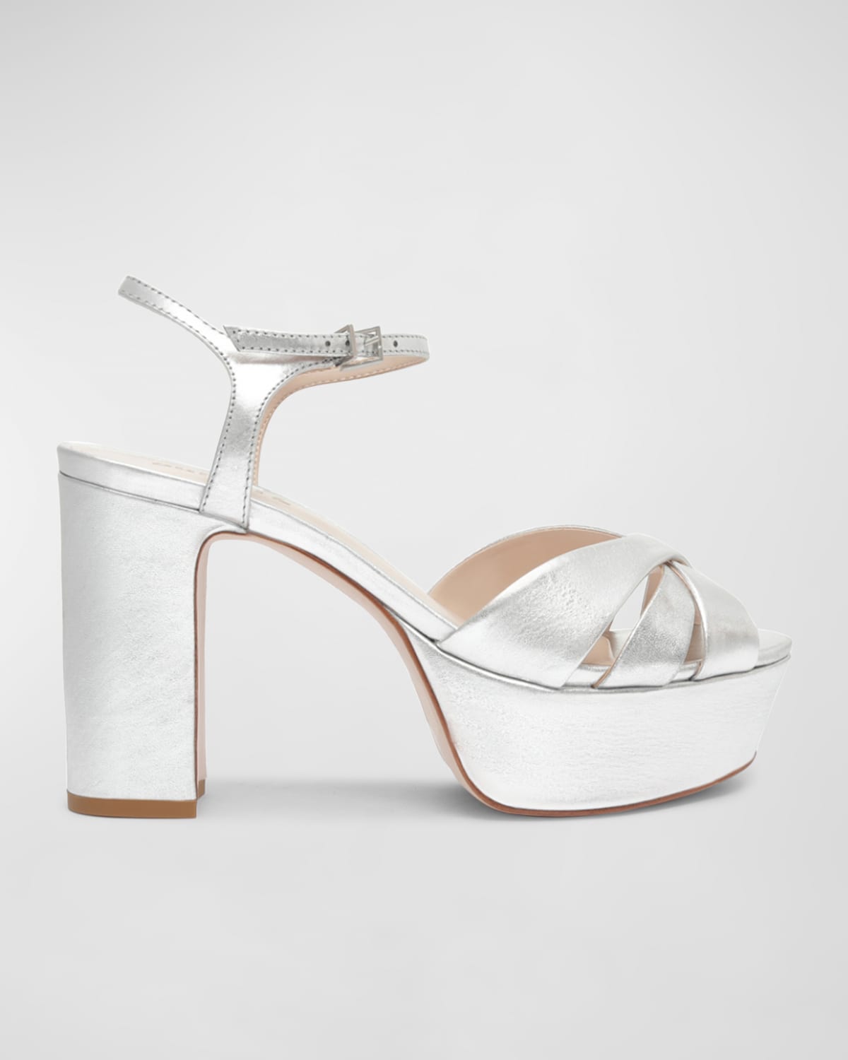 Schutz Keefa Metallic Leather Platform Sandals In Silver