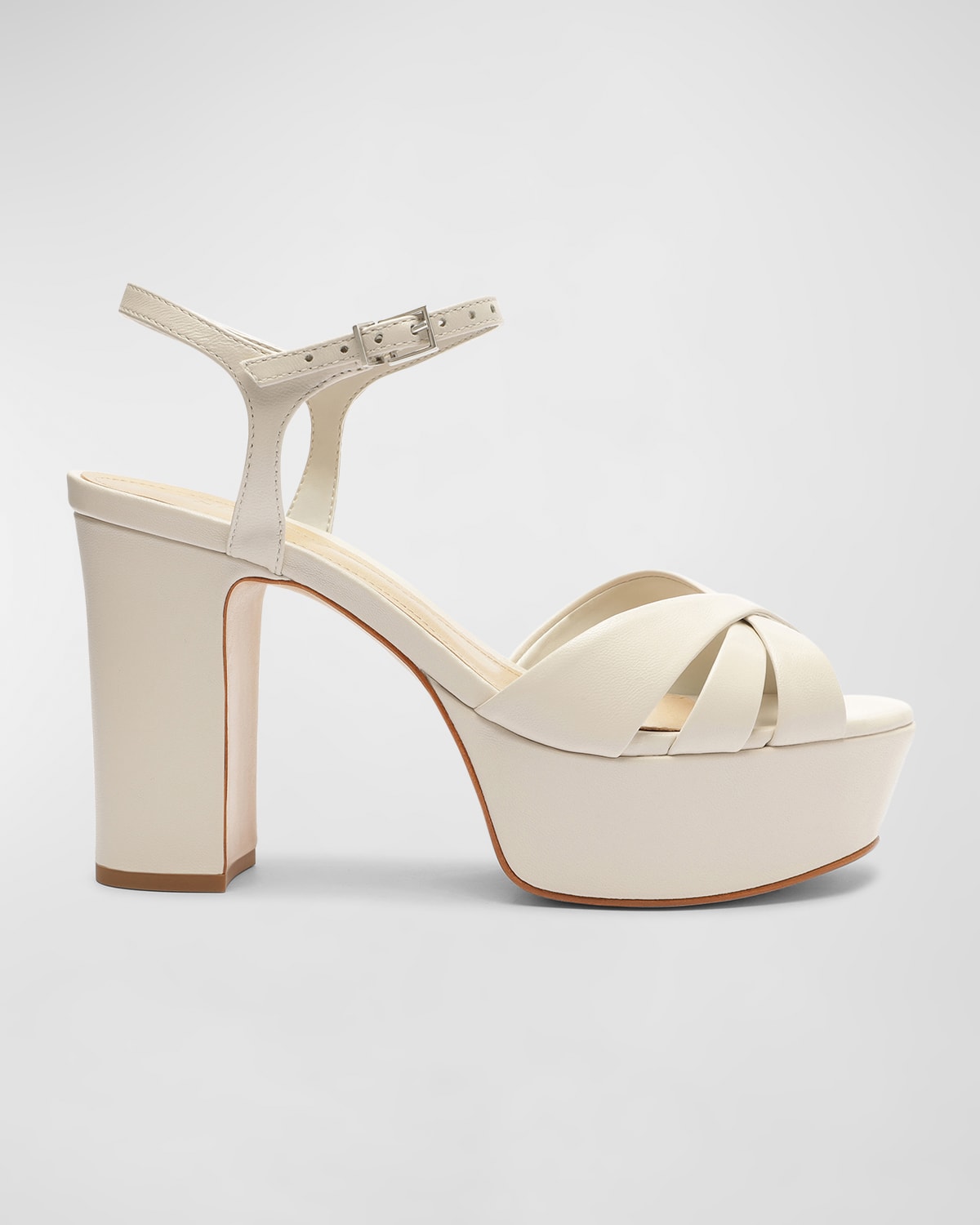 Schutz Keefa Metallic Leather Platform Sandals In White