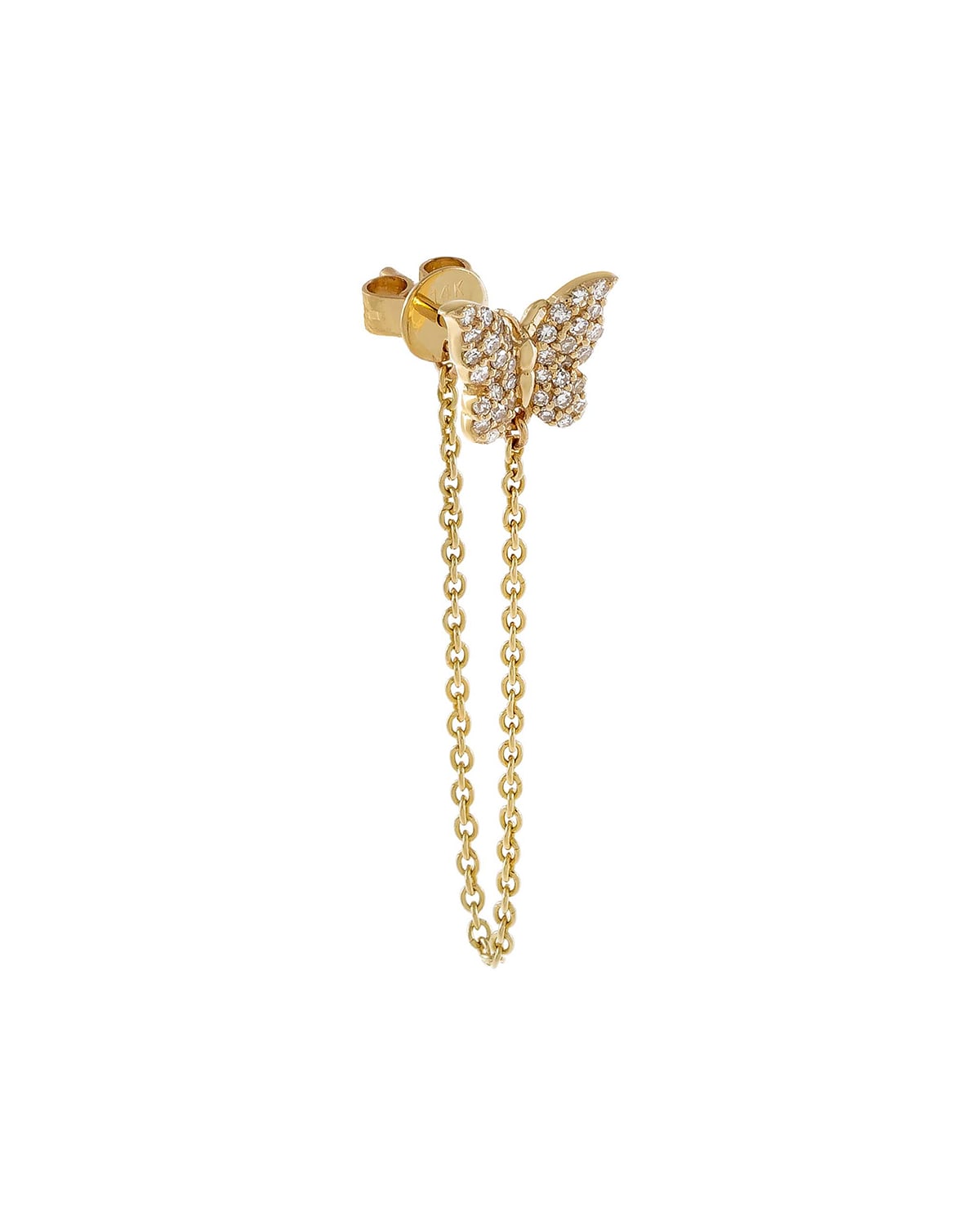 14k Single Butterfly Diamond Chain Drop Earring