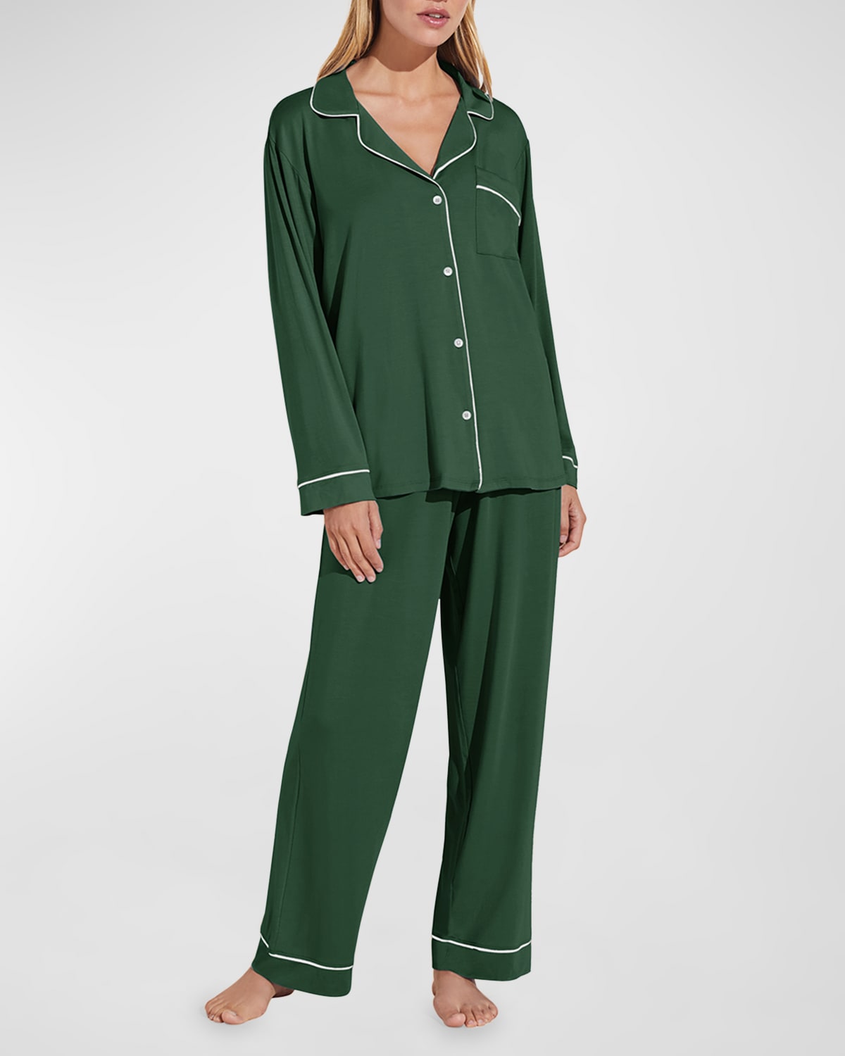 Eberjey Gisele Long Pajama Set In Forest Green Ivory