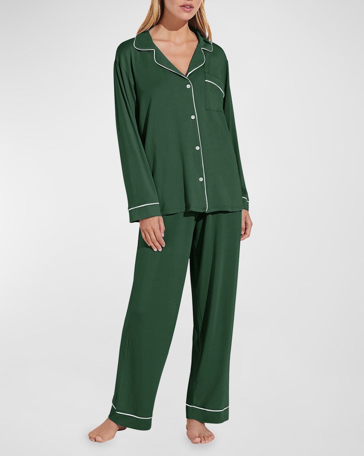 Eberjey Gisele Print Jersey Knit Pajamas In Forest Green Ivor