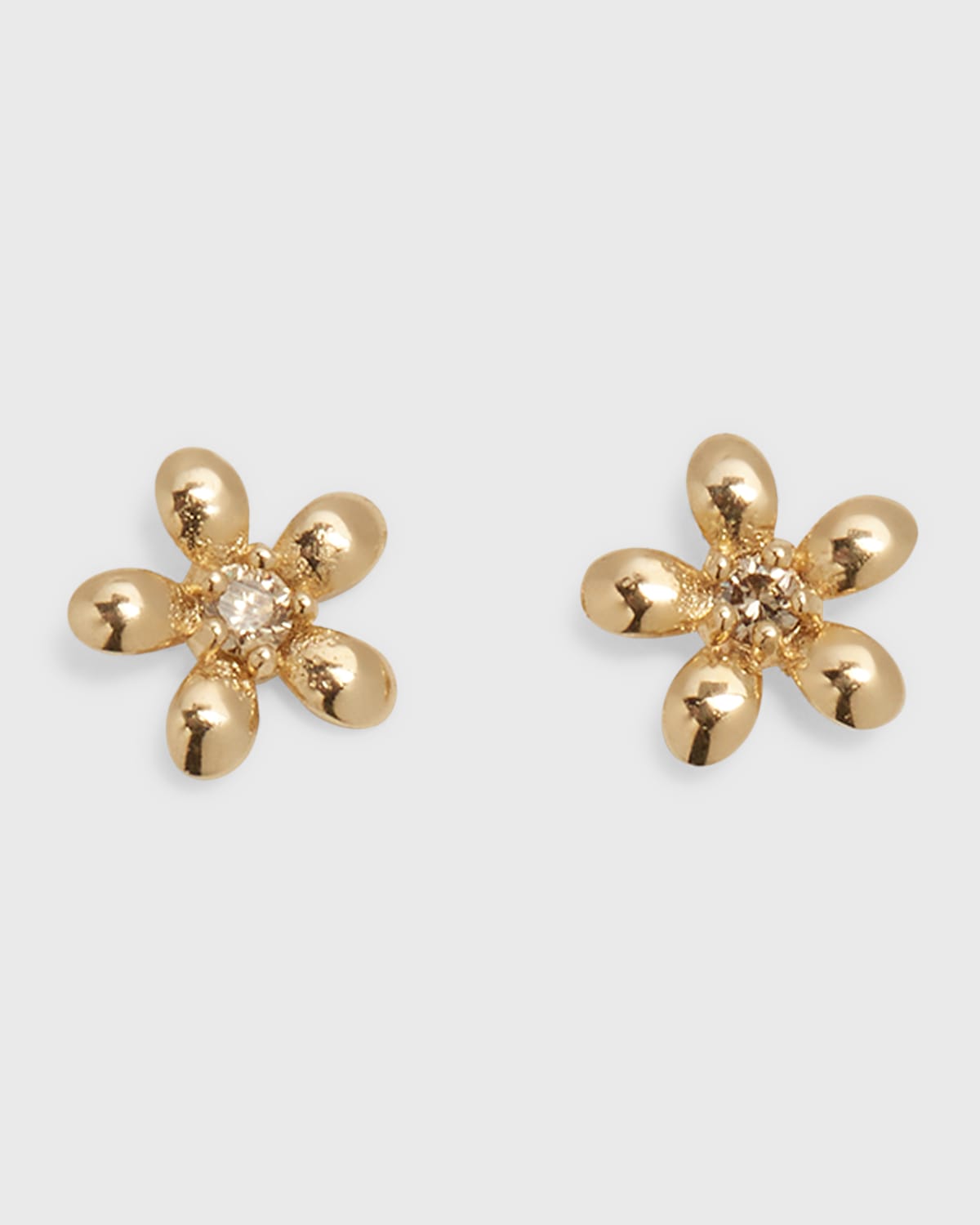 14k Gold Tiny Diamond 0.01ct Flower Stud Earrings