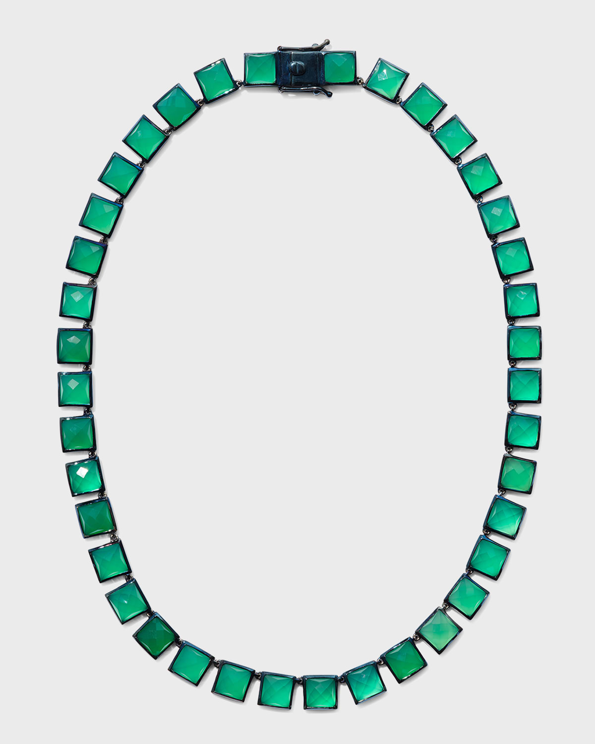 Large Tile Riviere Necklace in Green Onyx