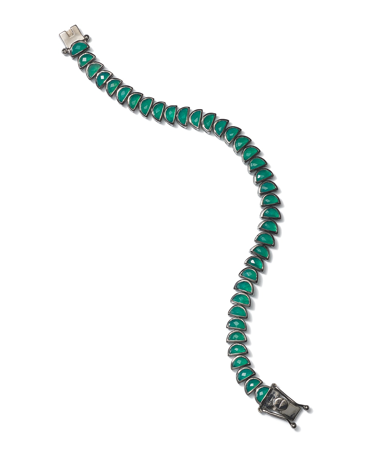 Small Worm Tennis Bracelet, Green Onyx