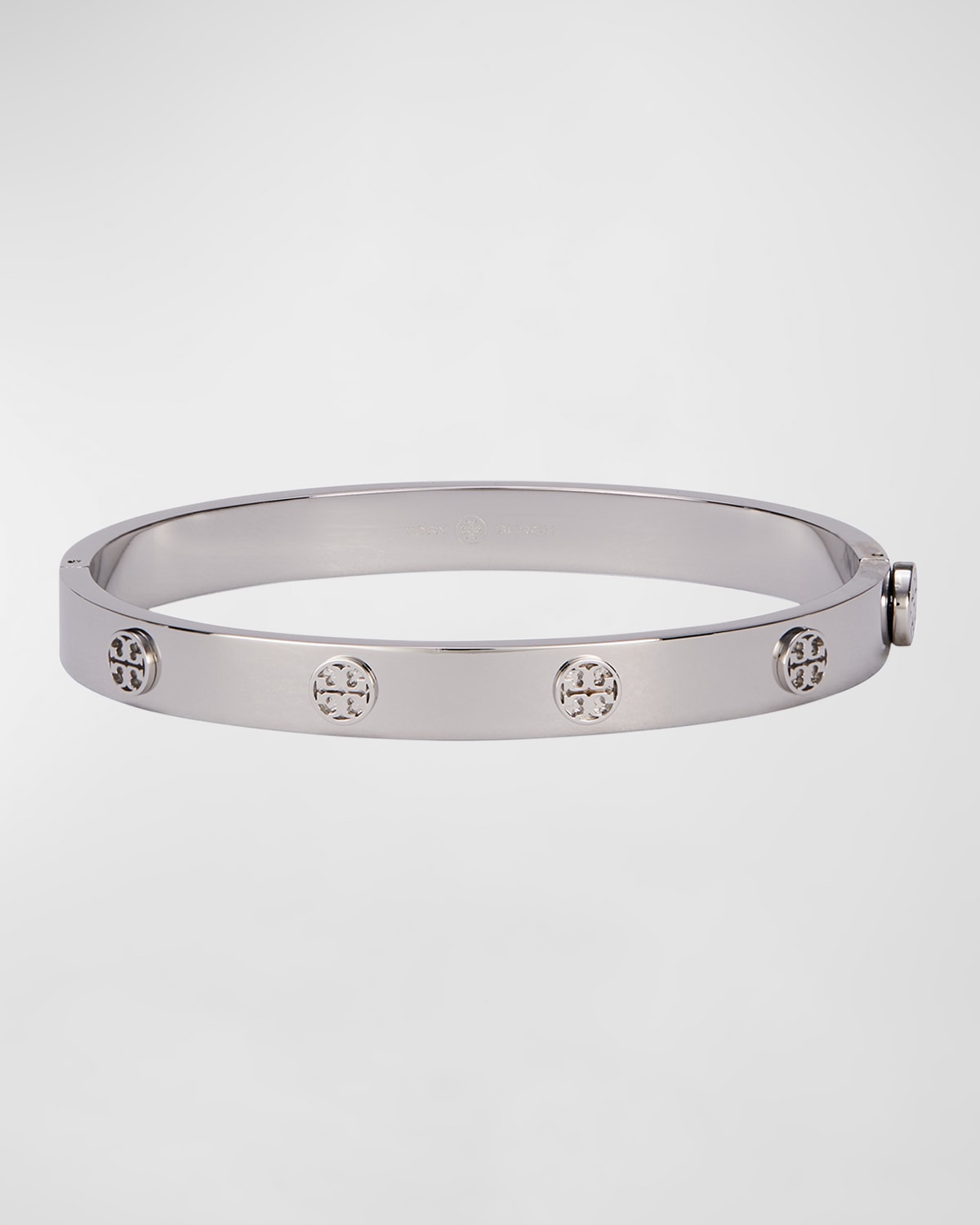 Tory Burch Miller Logo-charm Bangle Bracelet In Silver