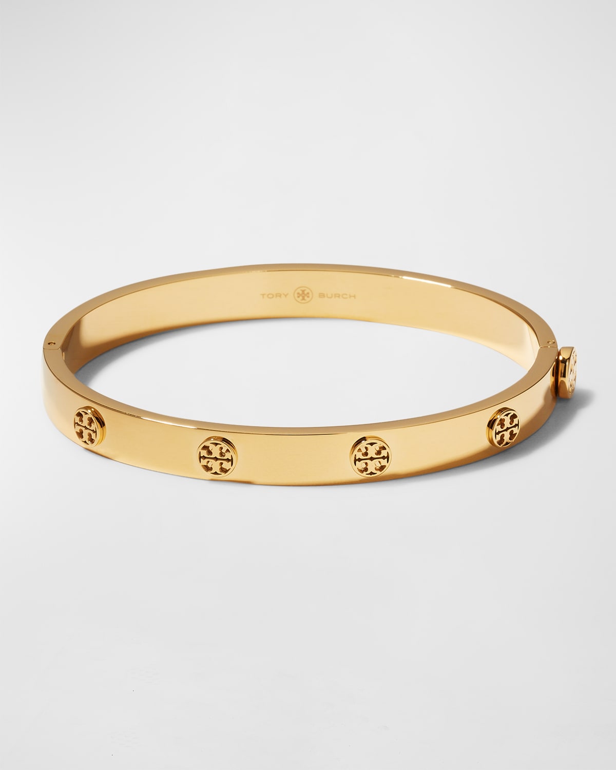 Tory Burch Goldtone Logo Stud Hinged Bangle Bracelet | ModeSens