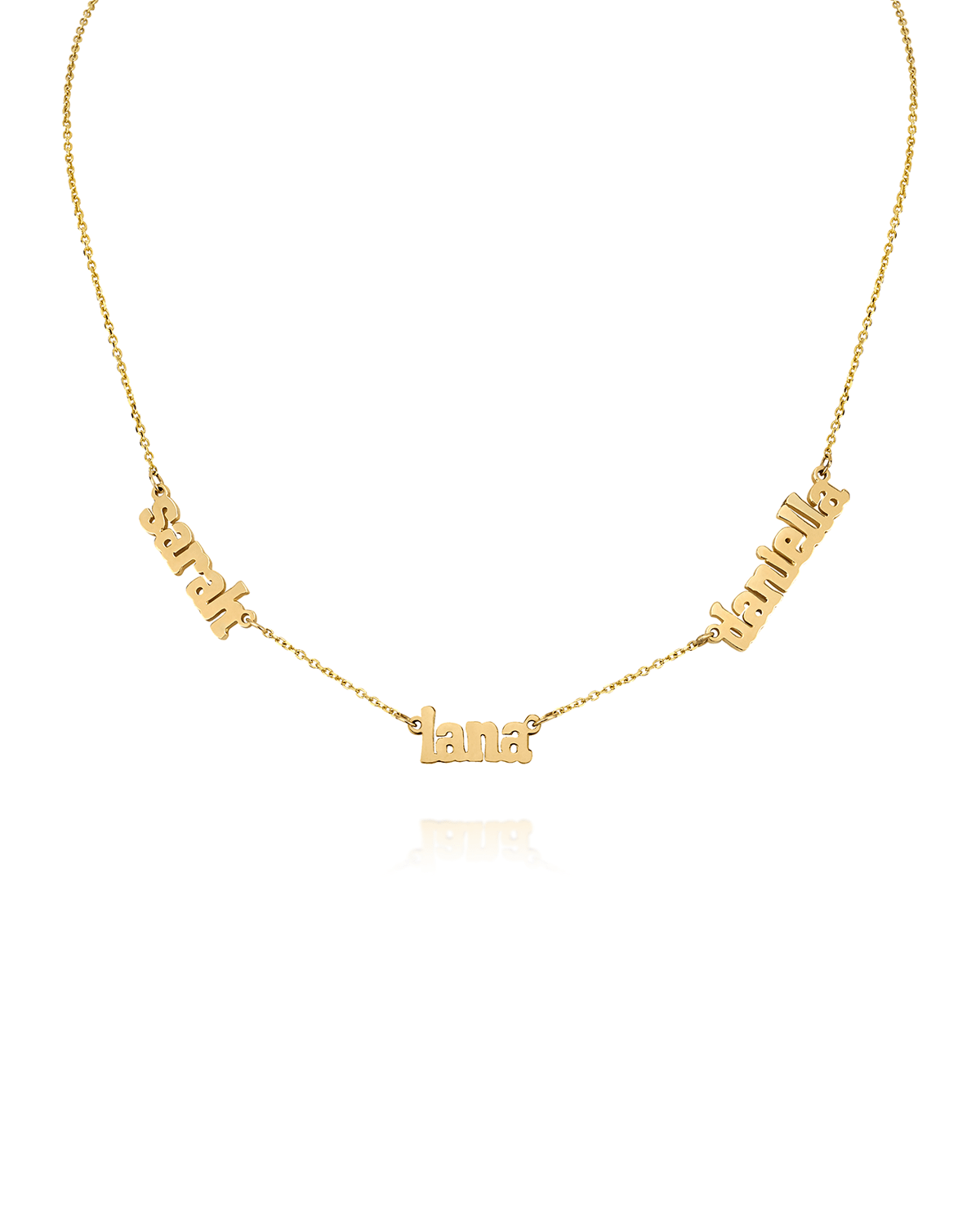 Sarah Chloe Ava 14k Gold Three-name Necklace In Lowercase