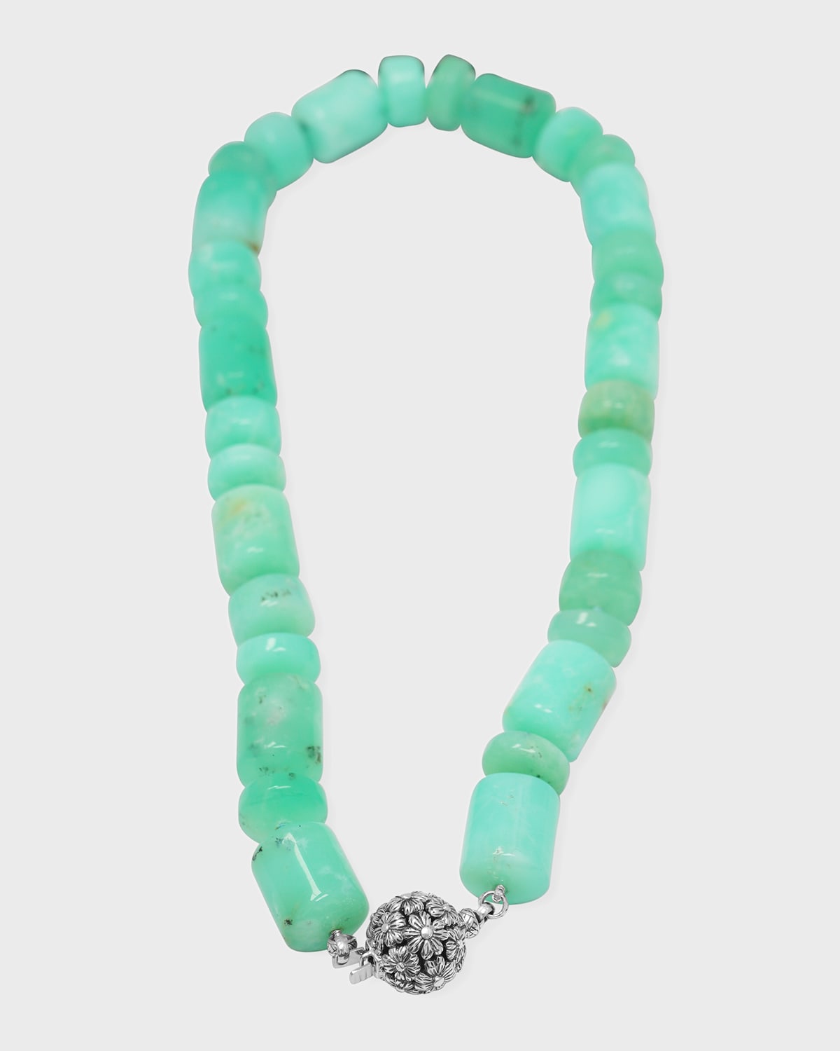 Stephen Dweck Natural Chrysoprase & Sculpted Flower Clasp Necklace