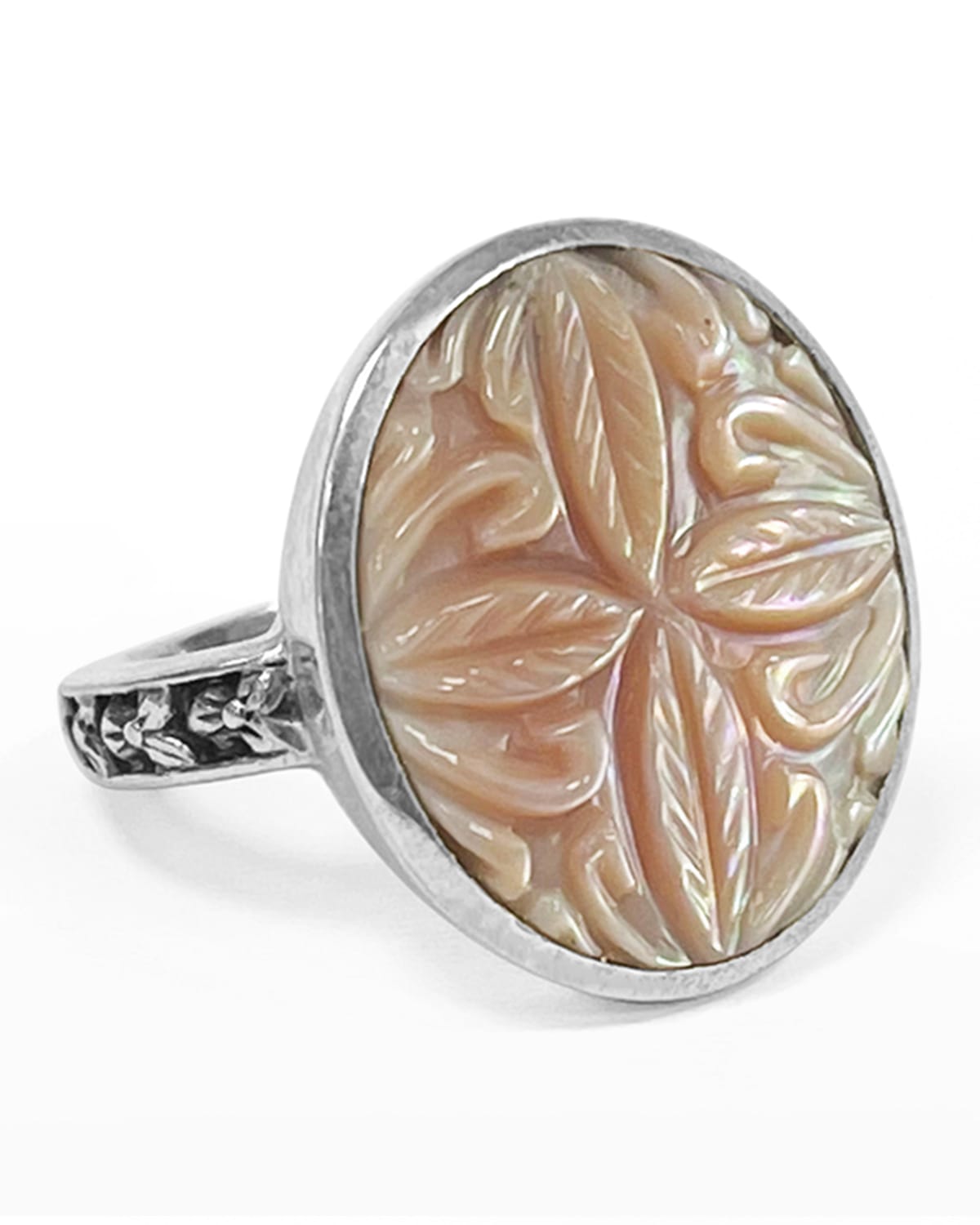 Hand-Carved Natural Rose Mother-of-Pearl Ring, Size 7