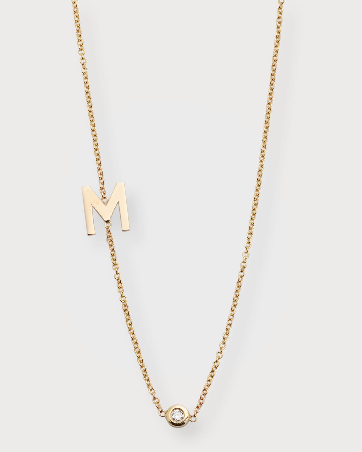 Zoe Lev Jewelry 14k Gold Asymmetrical Initial And Bezel Diamond Necklace