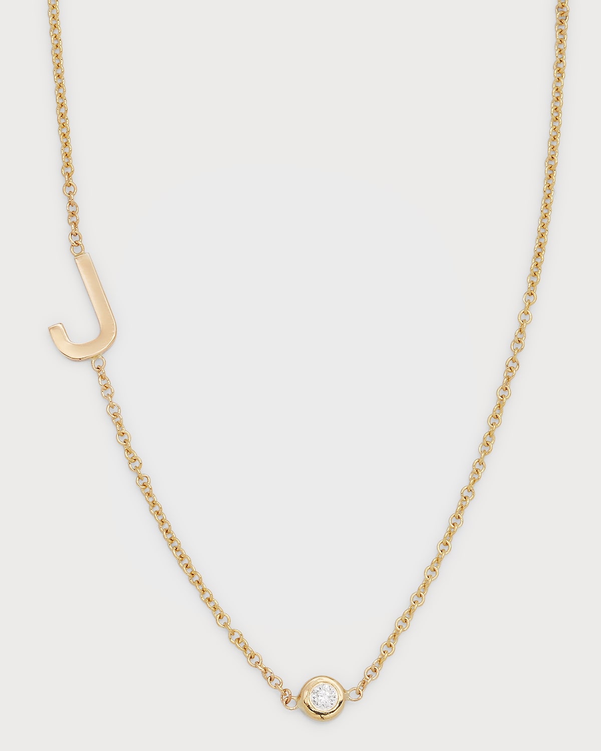 14k Gold Asymmetrical Initial and Bezel Diamond Necklace