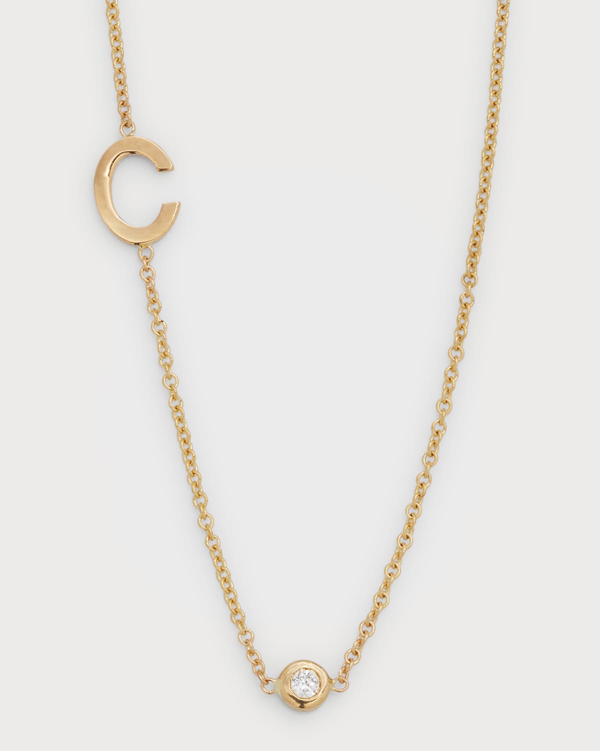 Zoe Lev Jewelry 14k Gold Asymmetrical Initial And Bezel Diamond Necklace