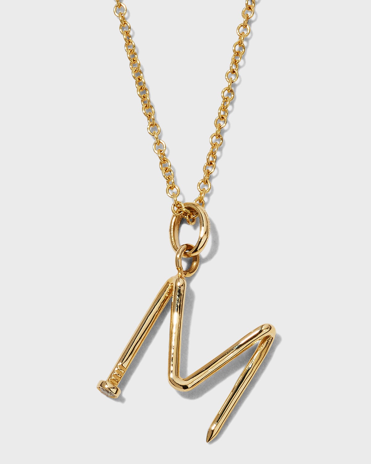 14K Gold Small Nail Initial Necklace