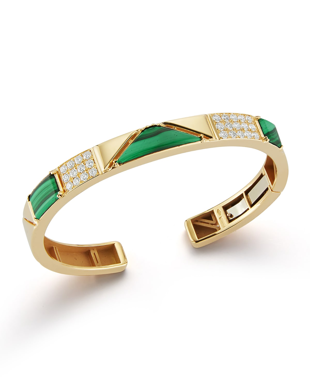 Baia 18K Yellow Gold Cuff Bracelet with Malachite and Diamonds