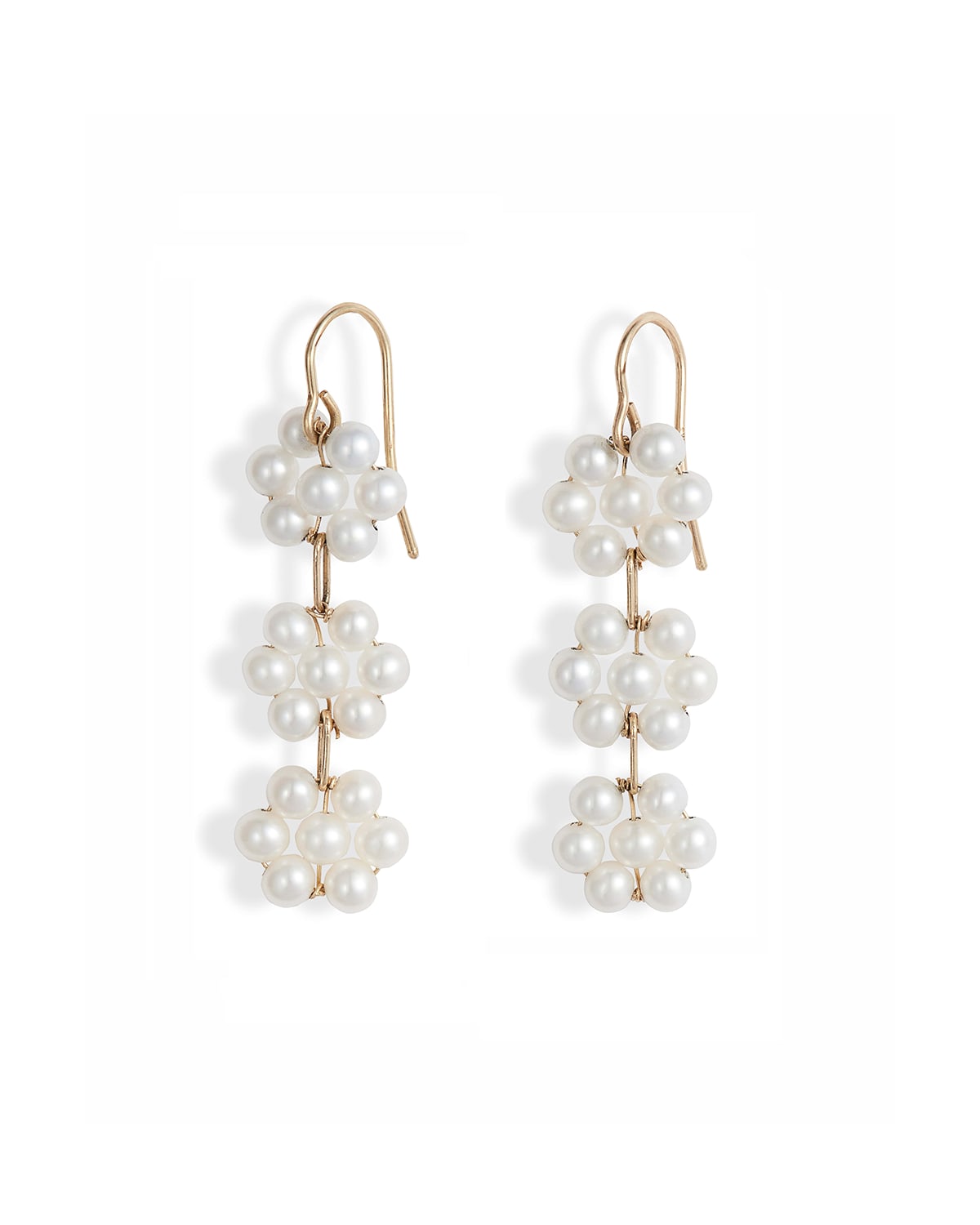 Poppy Finch 14k Gold Triple Pearl Flower Drop Earrings
