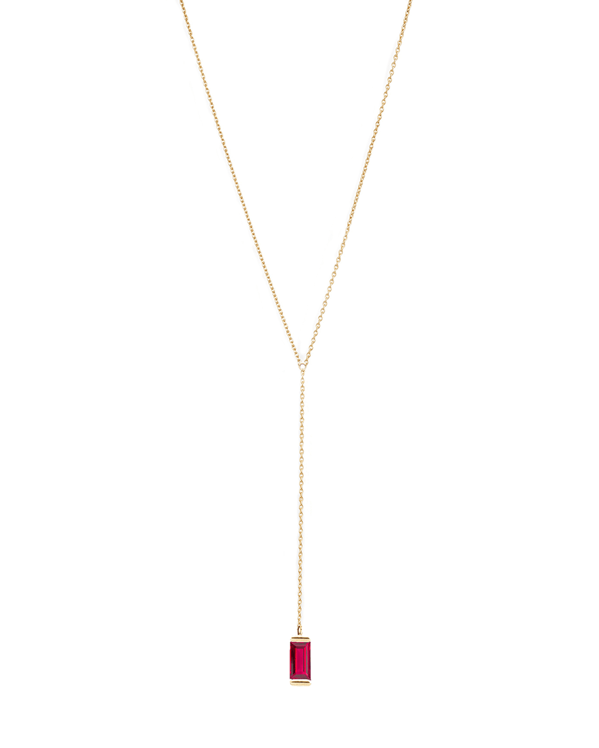 Poppy Finch 14k Gold Baguette Ruby Pendant Lariat Necklace