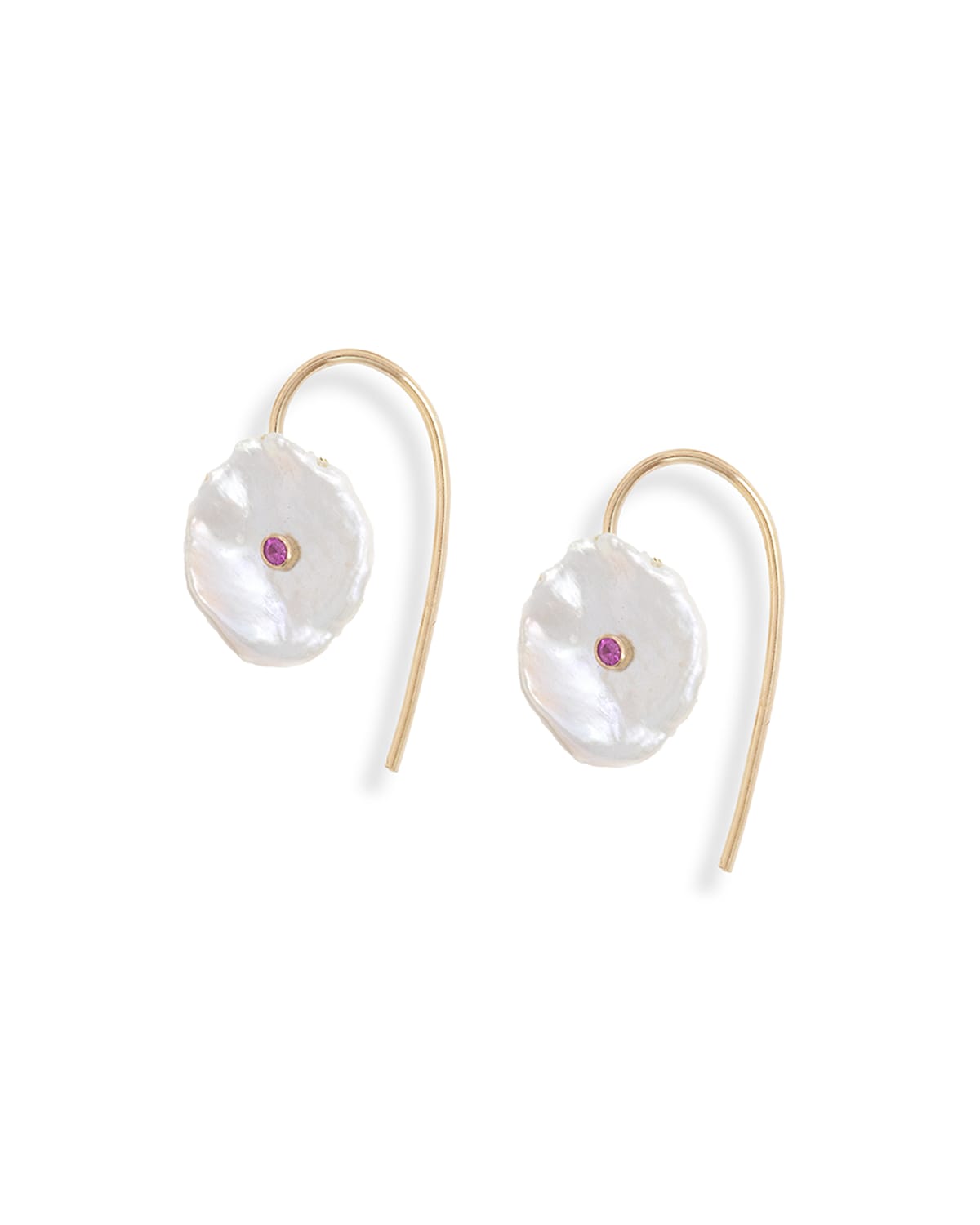 Poppy Finch 14k Gold Petal Pearl & Pink Sapphire Drop Earrings