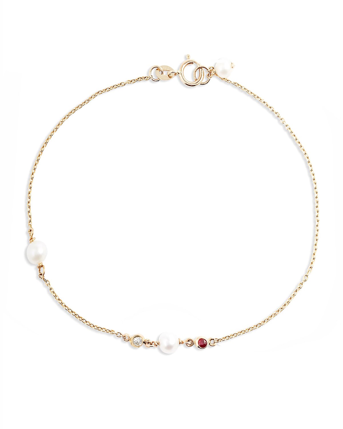 Poppy Finch 14k Gold Pearl, Diamond & Ruby Chain Bracelet