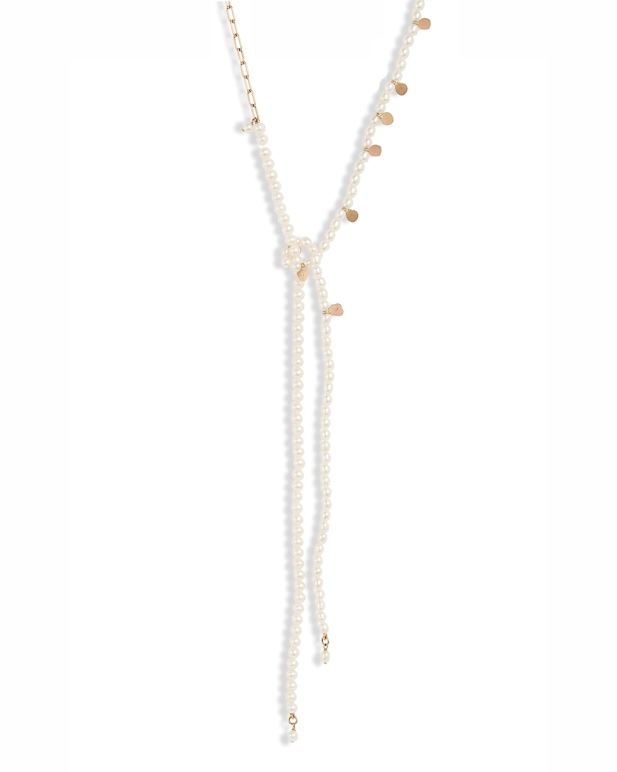 Poppy Finch 14k Gold Mixed Pearl Chain Lariat Necklace