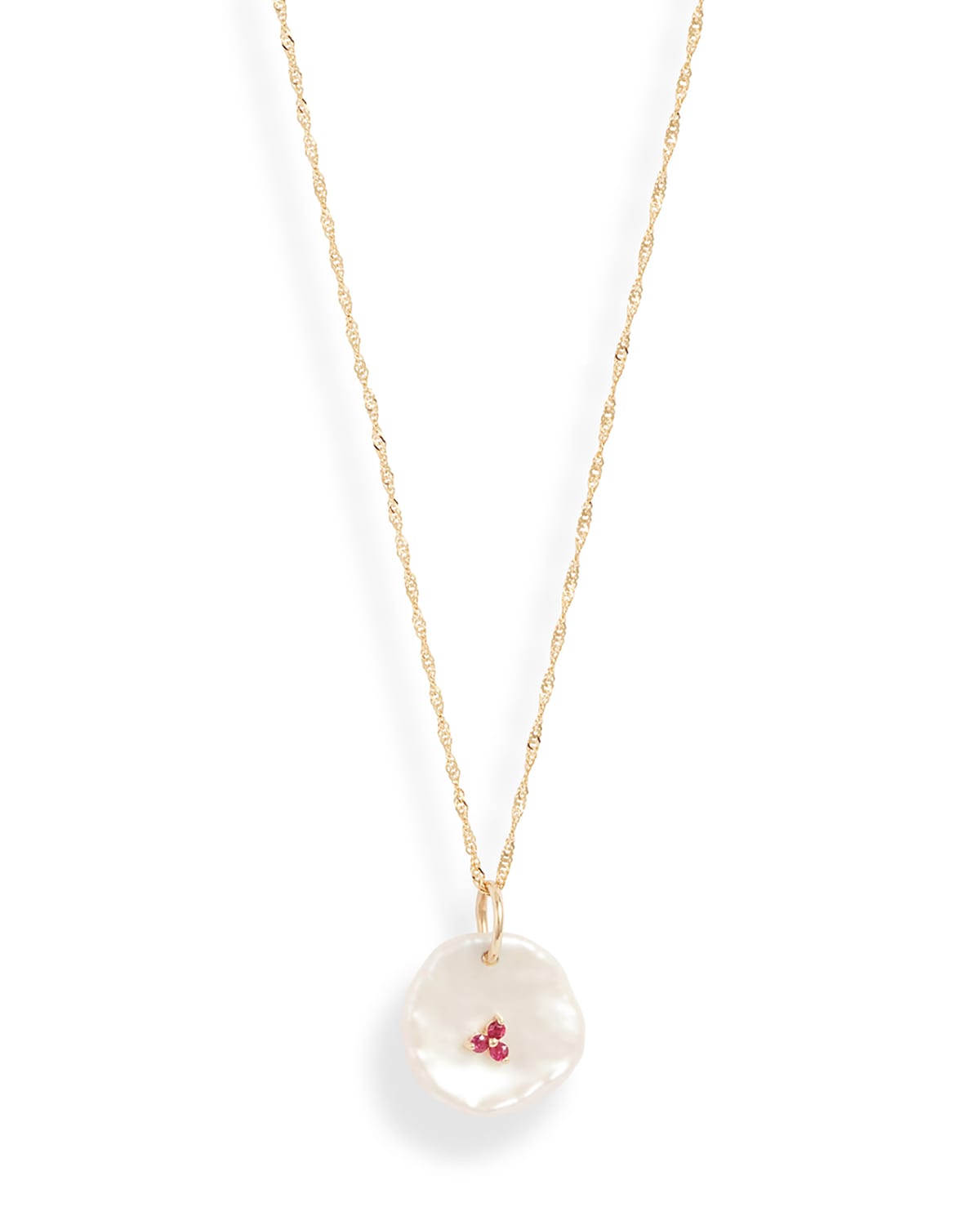 Poppy Finch 14k Gold Pearl Petal Ruby Pendant Necklace