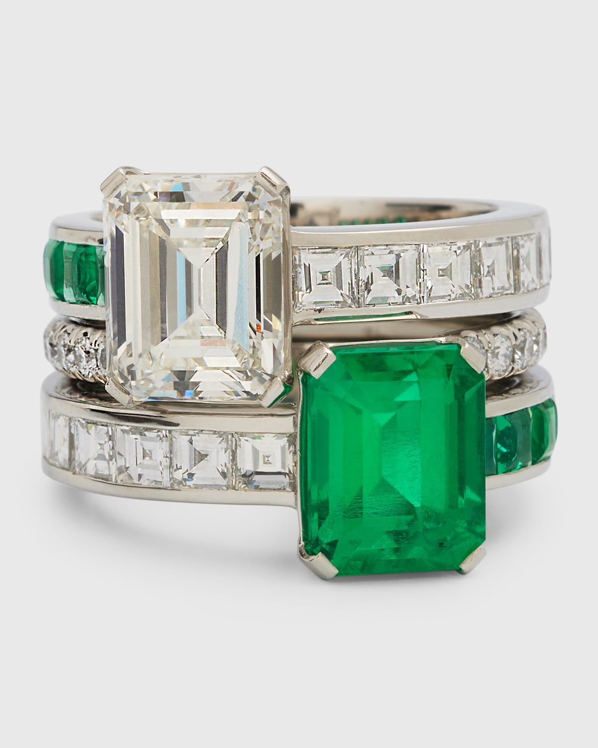 Cicada Jewelry Platinum Emerald And Diamond Ring In Neutral