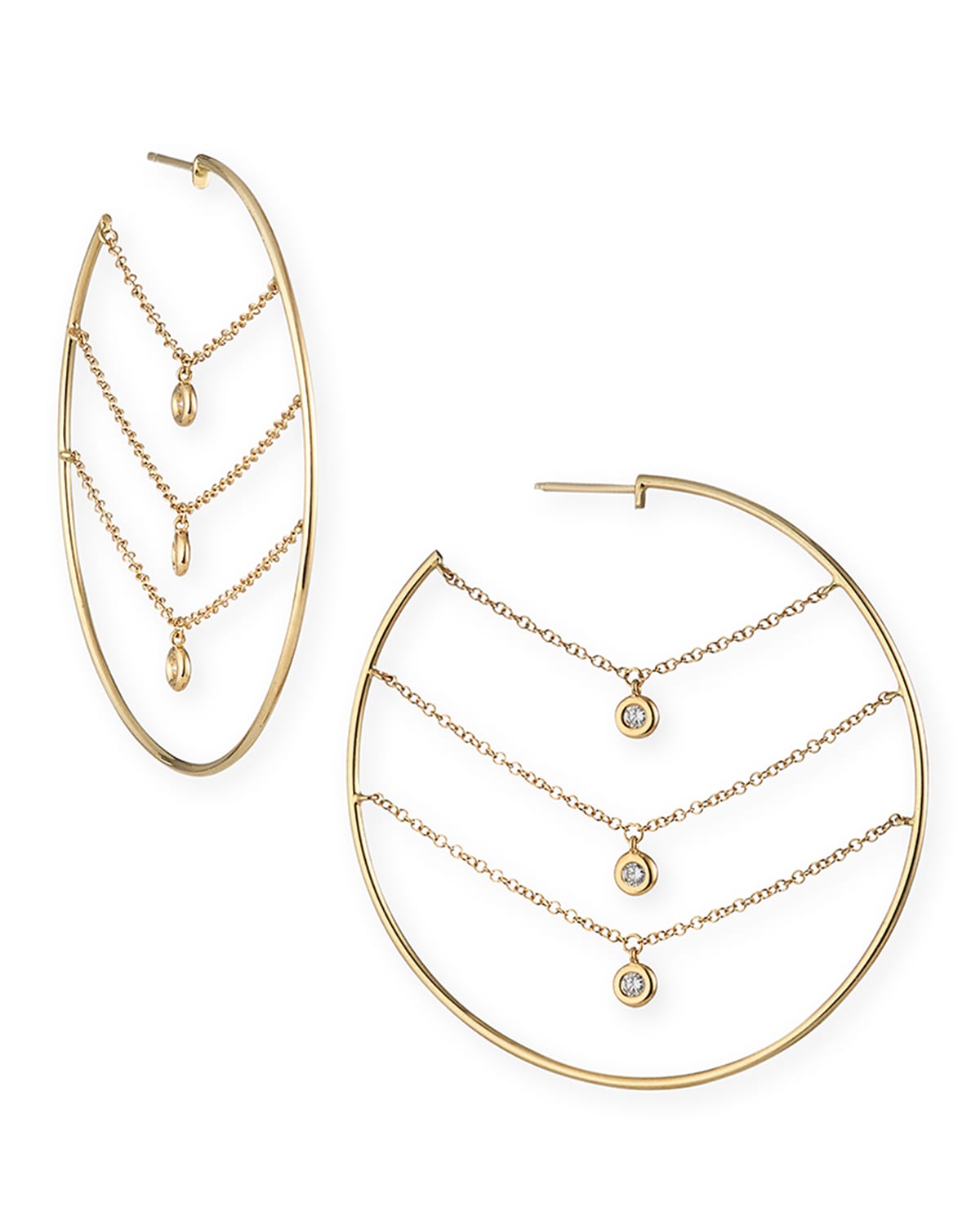 Kastel Jewelry Siren 14k Gold Three-Row Chain Diamond Hoop Earrings