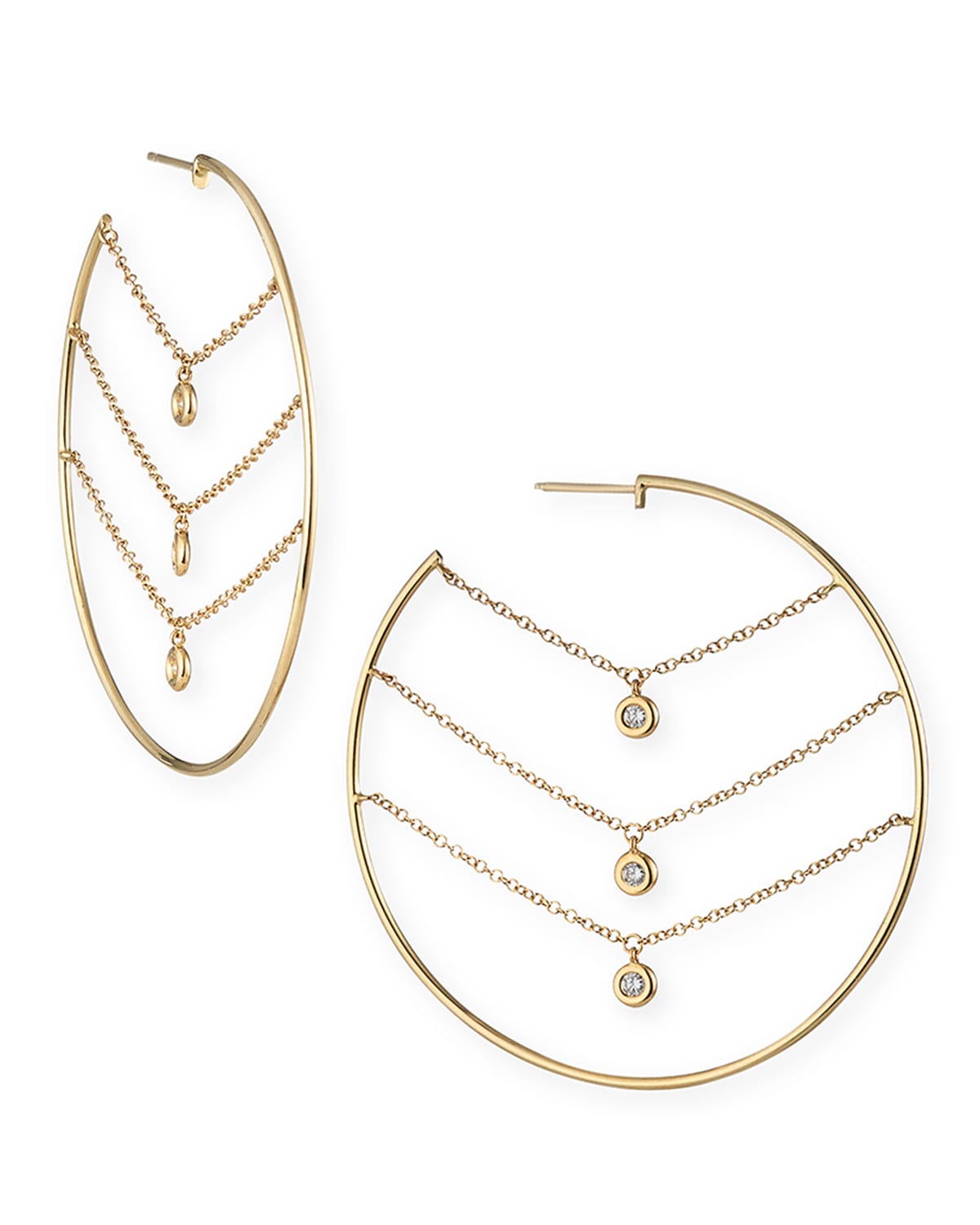 Siren 14k Gold Three-Row Chain Diamond Hoop Earrings