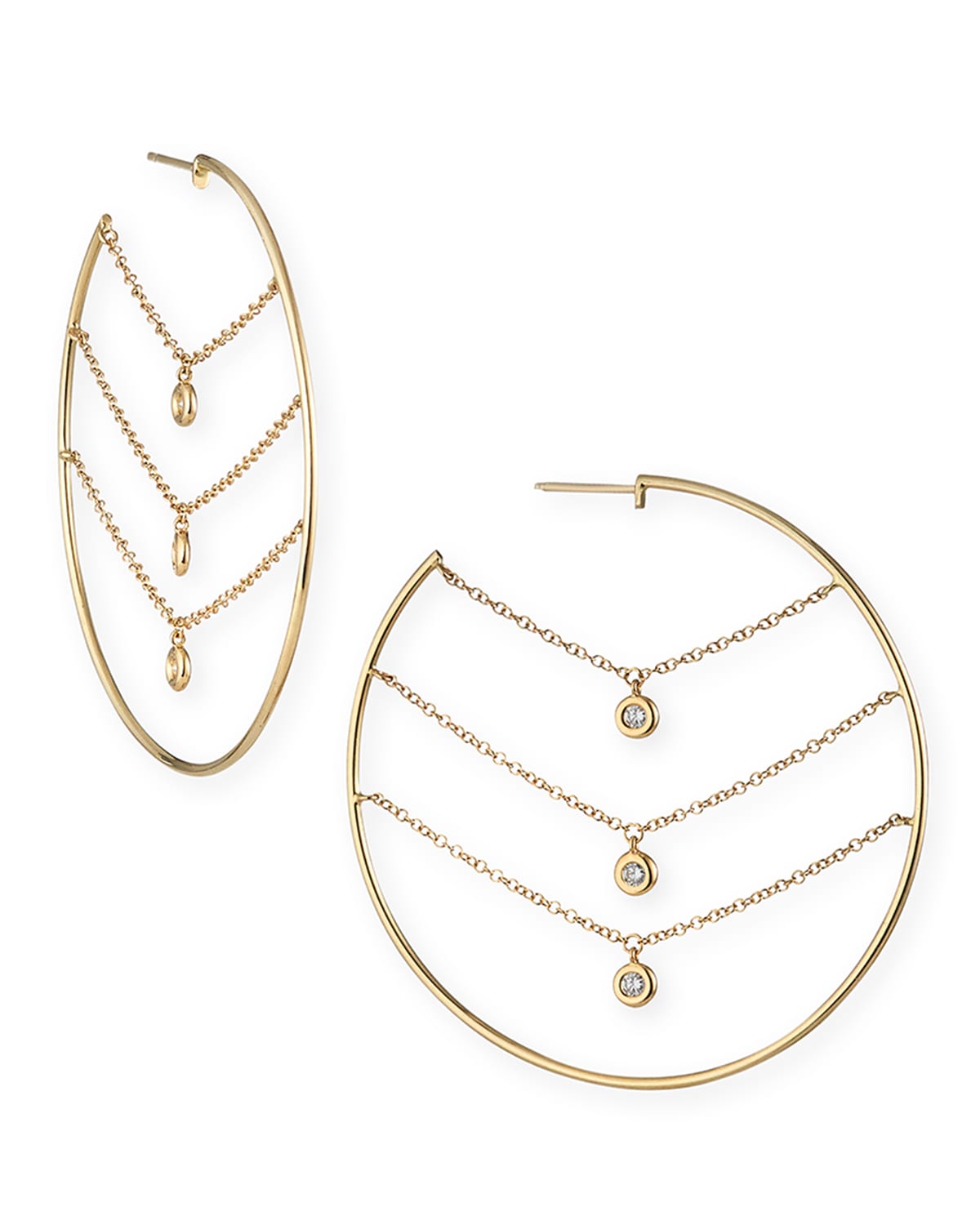 Siren 14k Gold Three-Row Chain Diamond Hoop Earrings