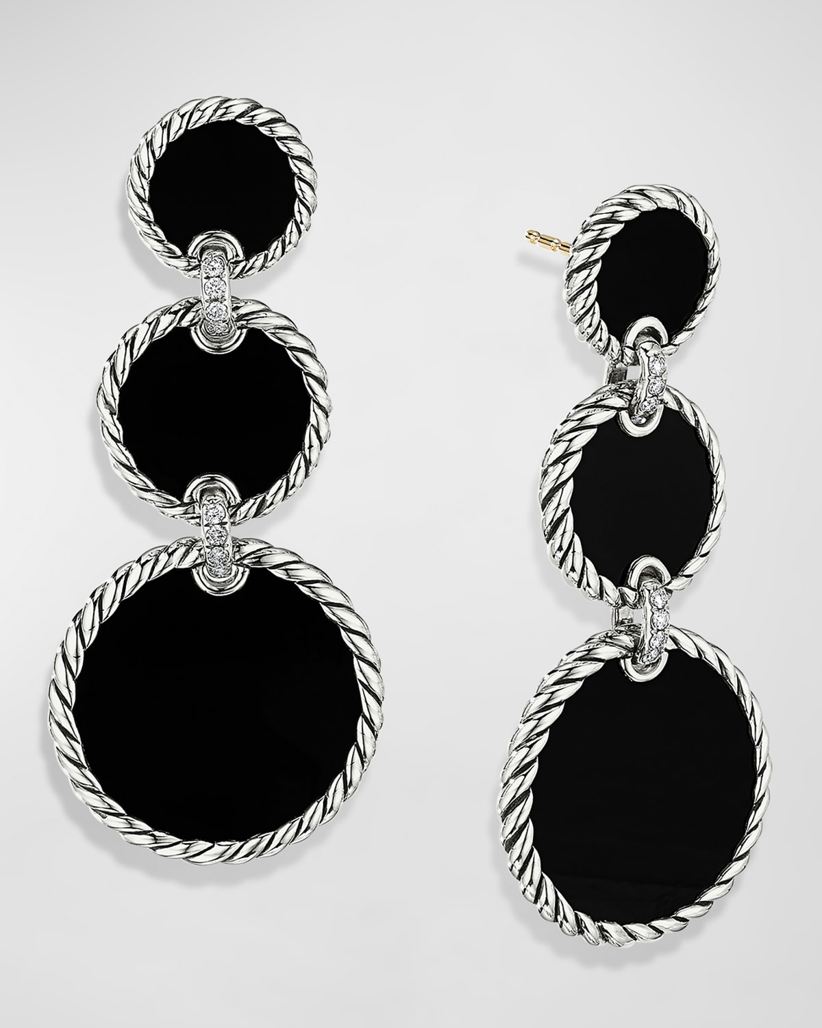 David Yurman Dy Elements Triple Drop Earrings With Black Onyx And Pave Diamonds