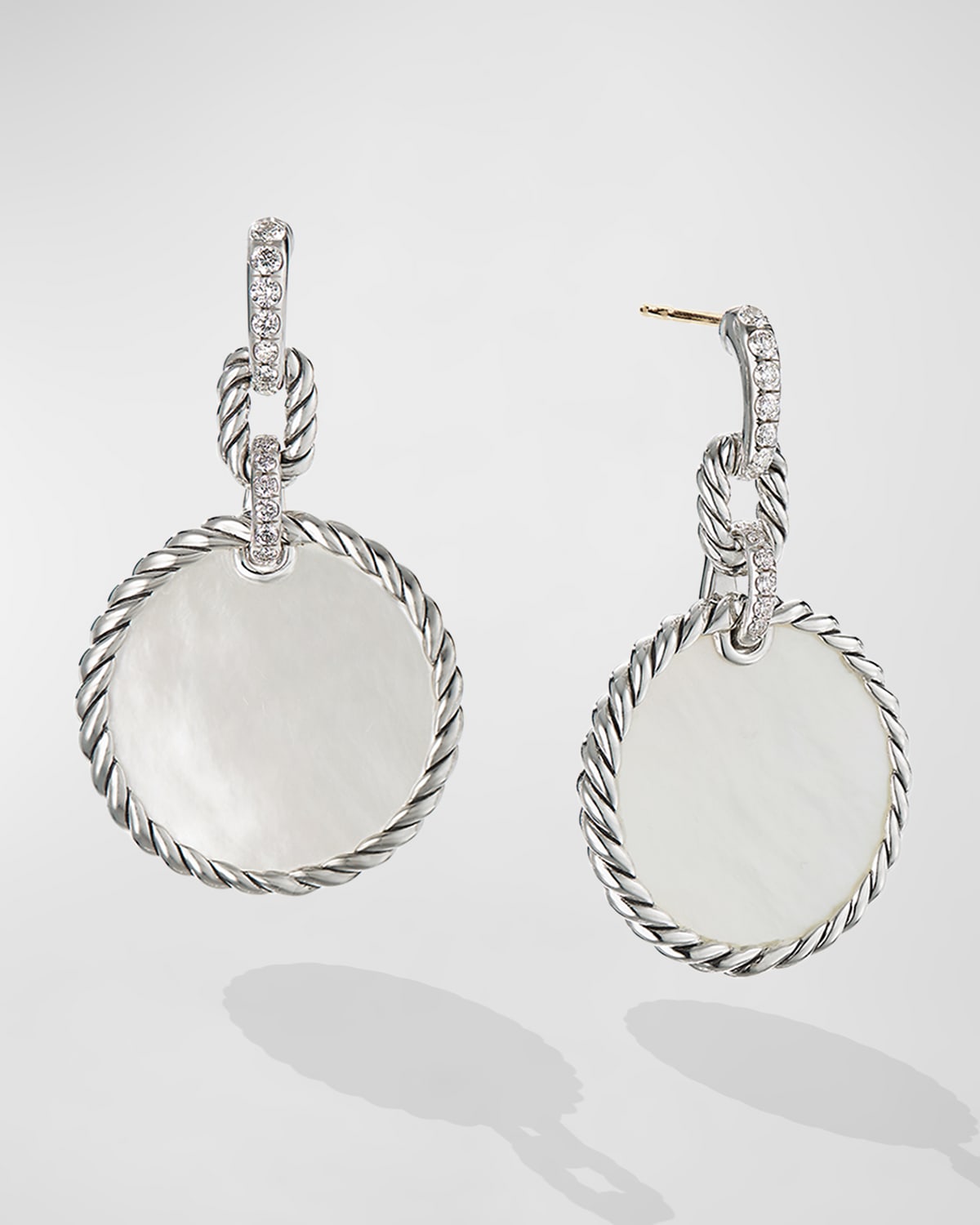 David Yurman DY Elements Drop Earrings with Mother-of-Pearl and Pave Diamonds, 19mm