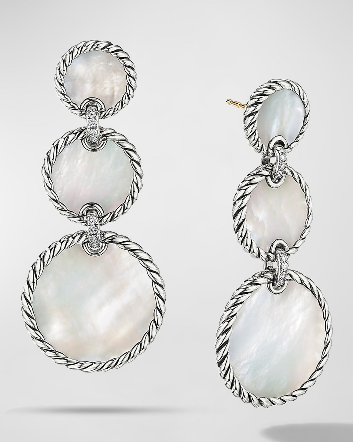 David Yurman DY Elements Triple Drop Earrings with Mother-of-Pearl and Pave Diamonds