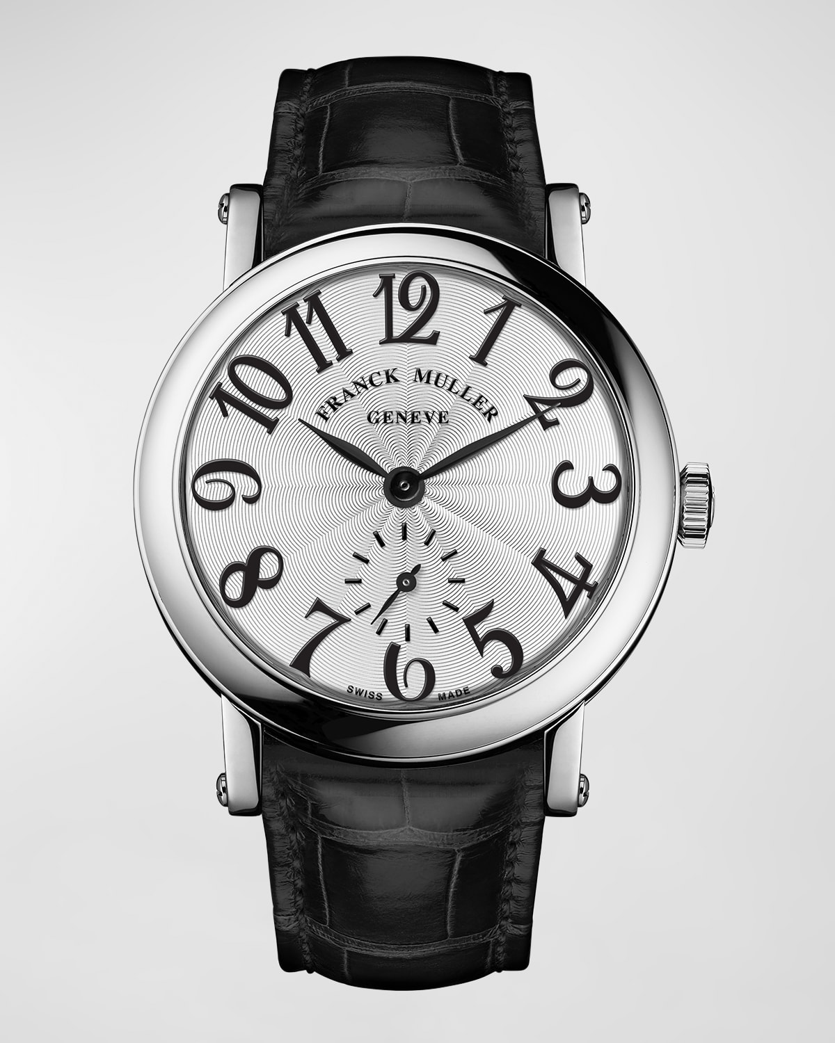 Men's Stainless Steel Round White Dial Watch with Alligator Strap