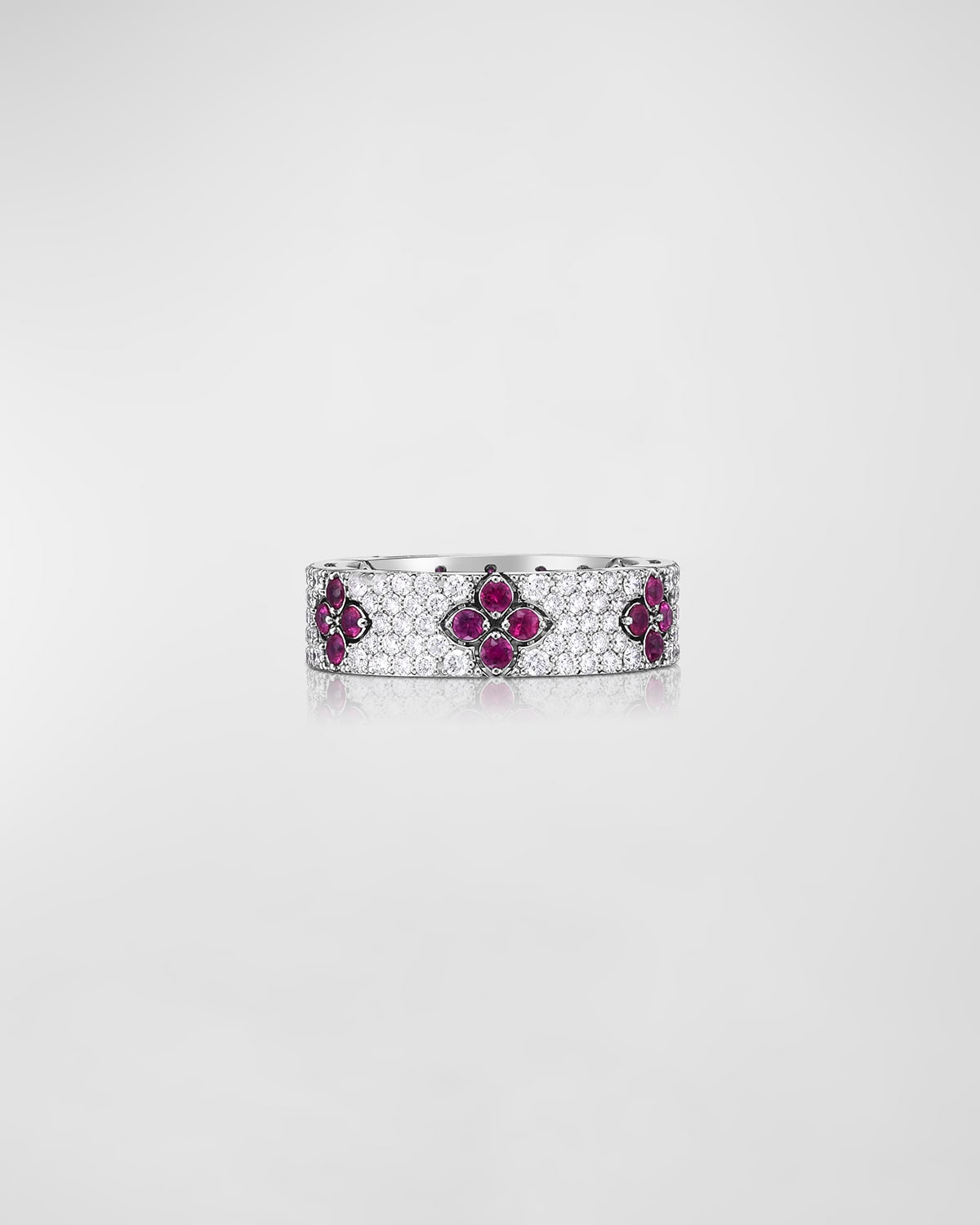 Love in Verona 18k White Gold Diamond and Ruby Ring, Size 6.5