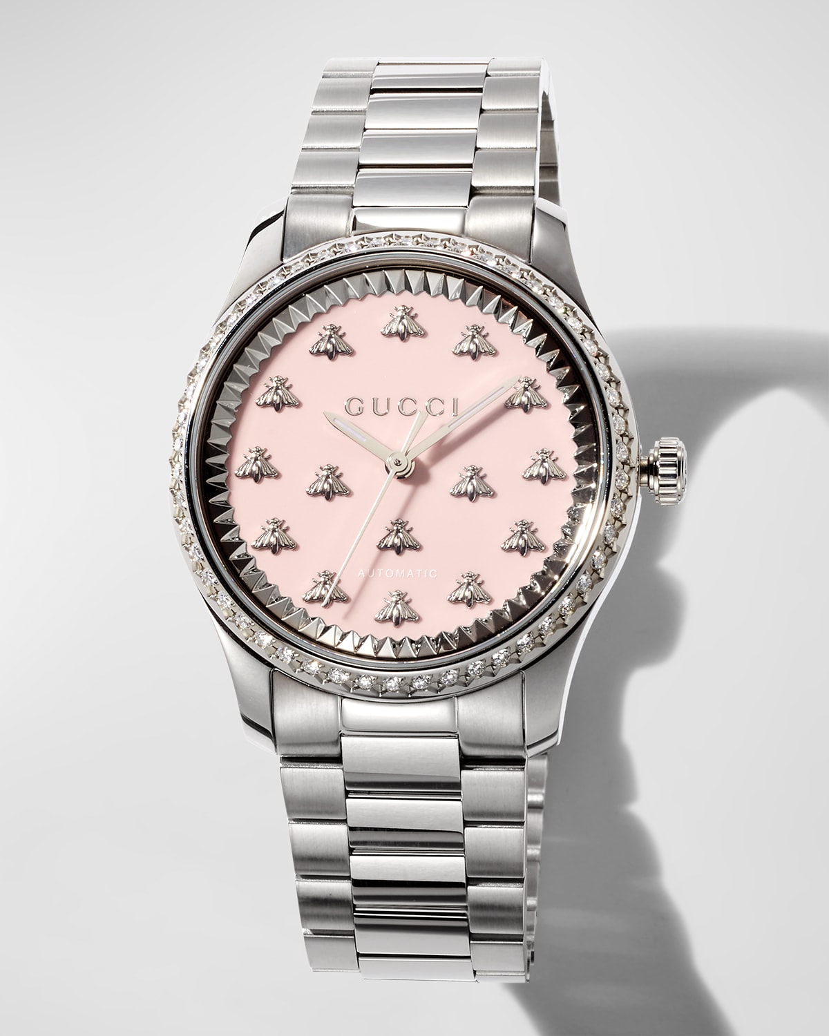 Gucci 26mm G-Timeless Diamond-Bezel Bee Bracelet Watch, Pink