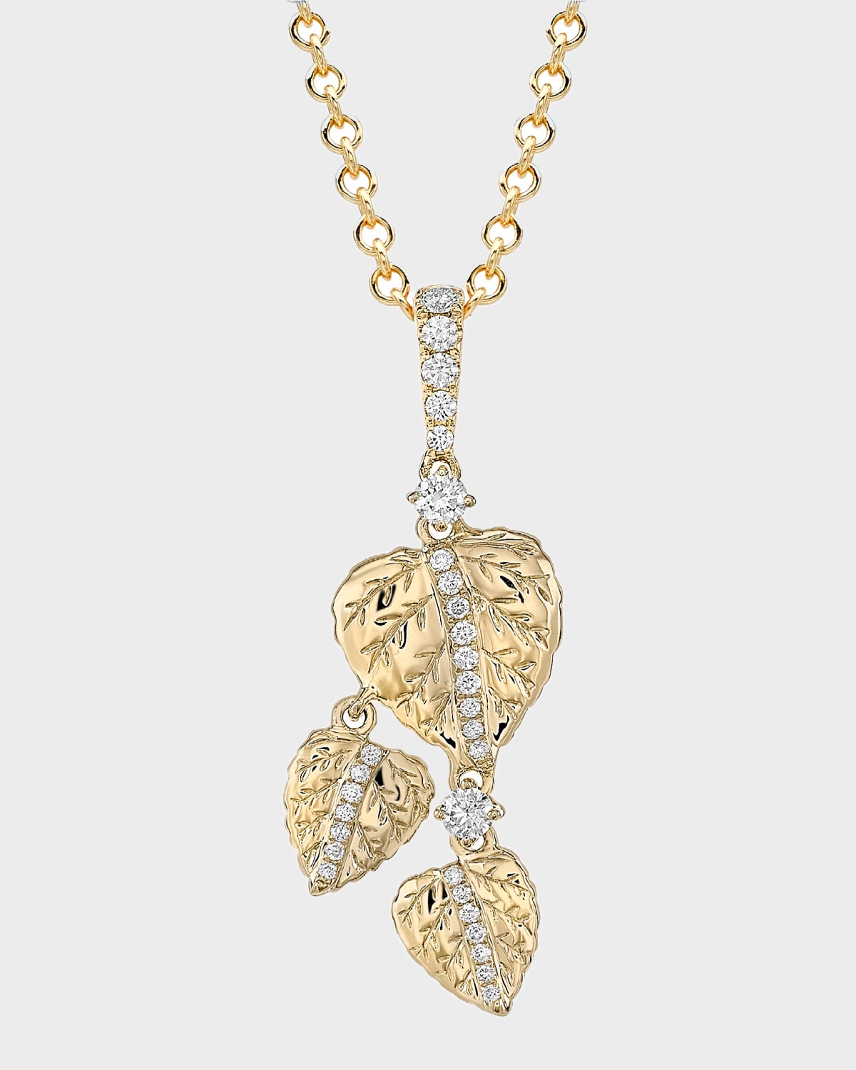 Lauren 18k Gold Three-Leaf Diamond Pendant Necklace