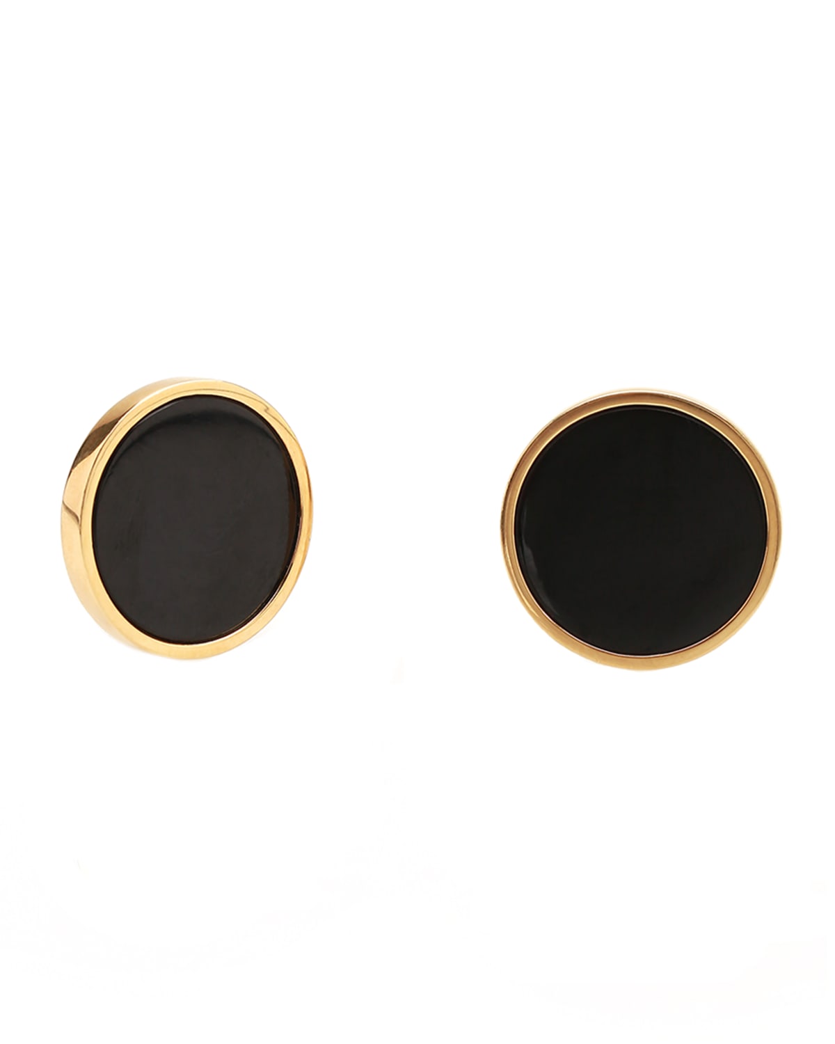 David C.A. Lin 18K Gold Round Black Jade Stud Earrings