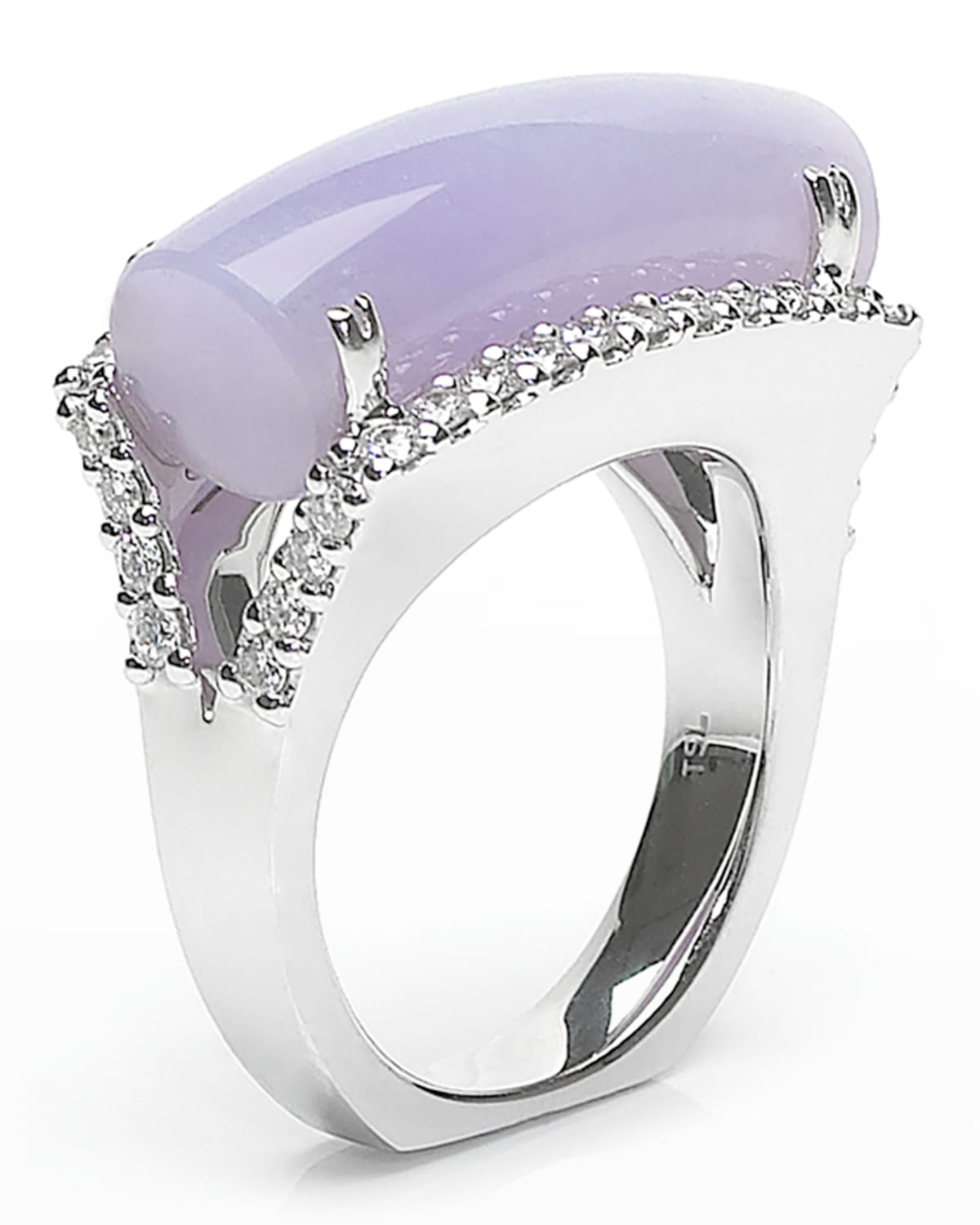 David C.A. Lin 18k White Gold Diamond and Lavender Jadeite Ring, Size 7