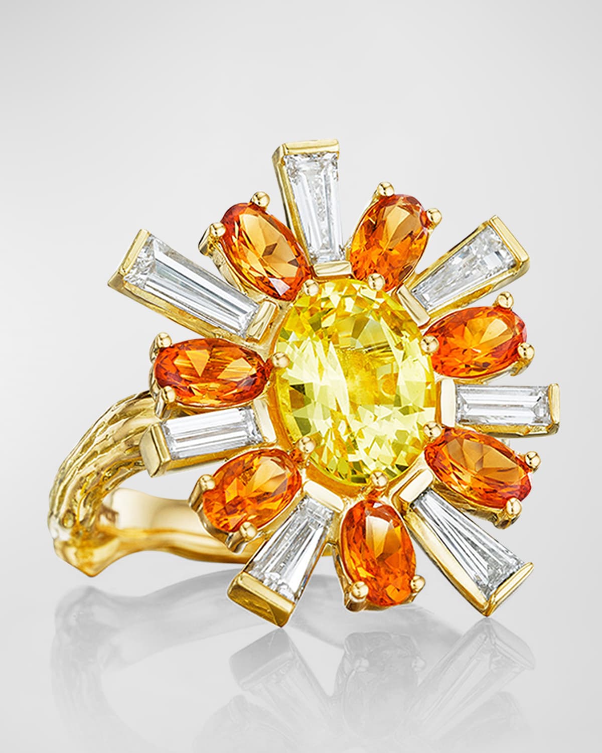 Wonderland 18k Sapphire, Citrine and Diamond Flower Ring, Size 7