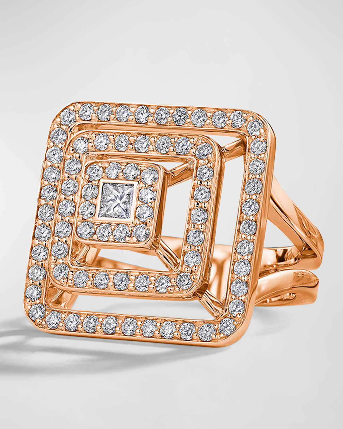 Mimi So Piece 18k Rose Gold Diamond Pyramid Ring, Size 6