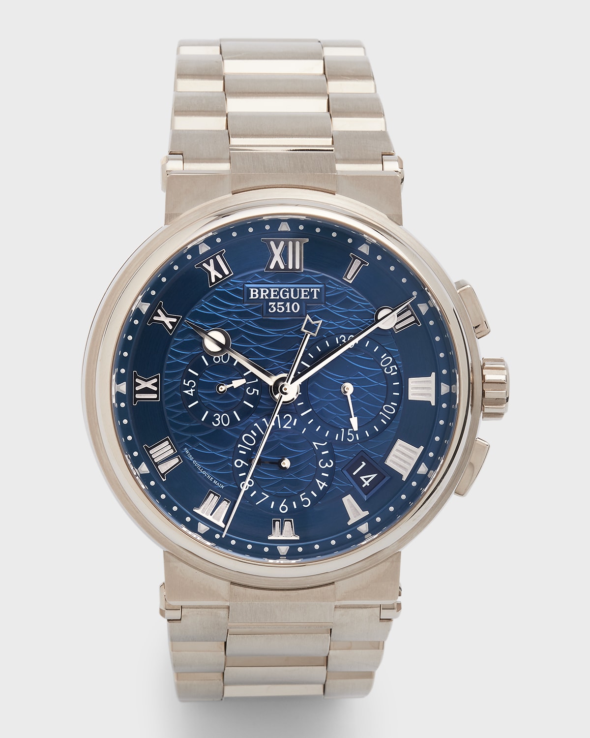 Breguet White Gold Marine Chronograph Blue Dial Watch with Bracelet Strap