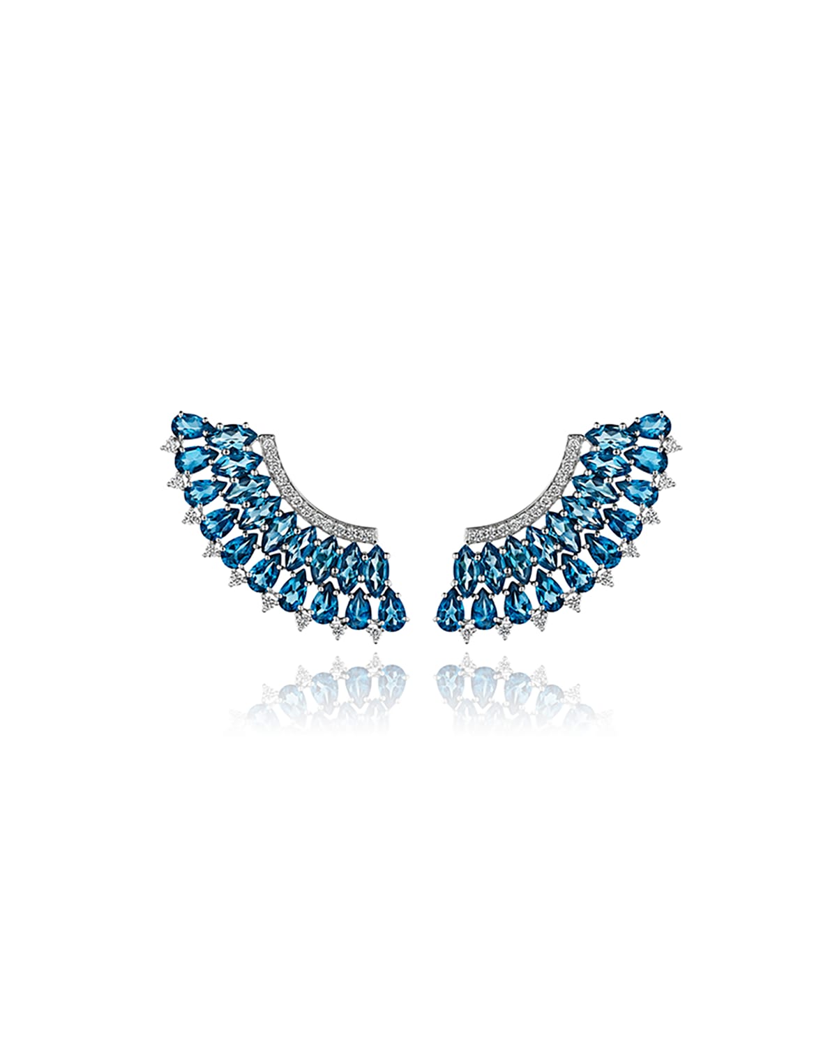 Mirage 18k White Gold Blue Topaz and Diamond Pave Earrings