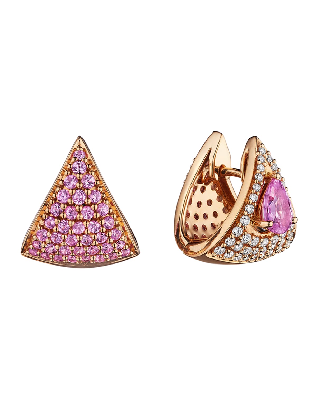 Hueb Mirage 18k Pink Gold Pink Sapphire And Diamond Huggie Earrings