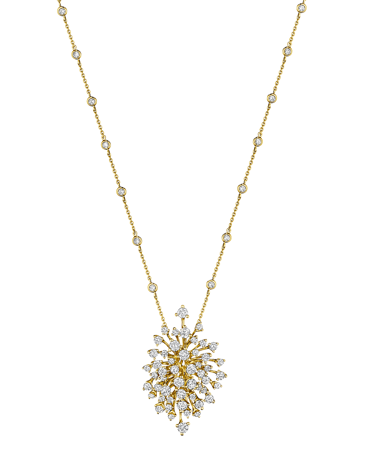 Hueb Luminus 18k Yellow Gold Diamond Chain And Cluster Necklace