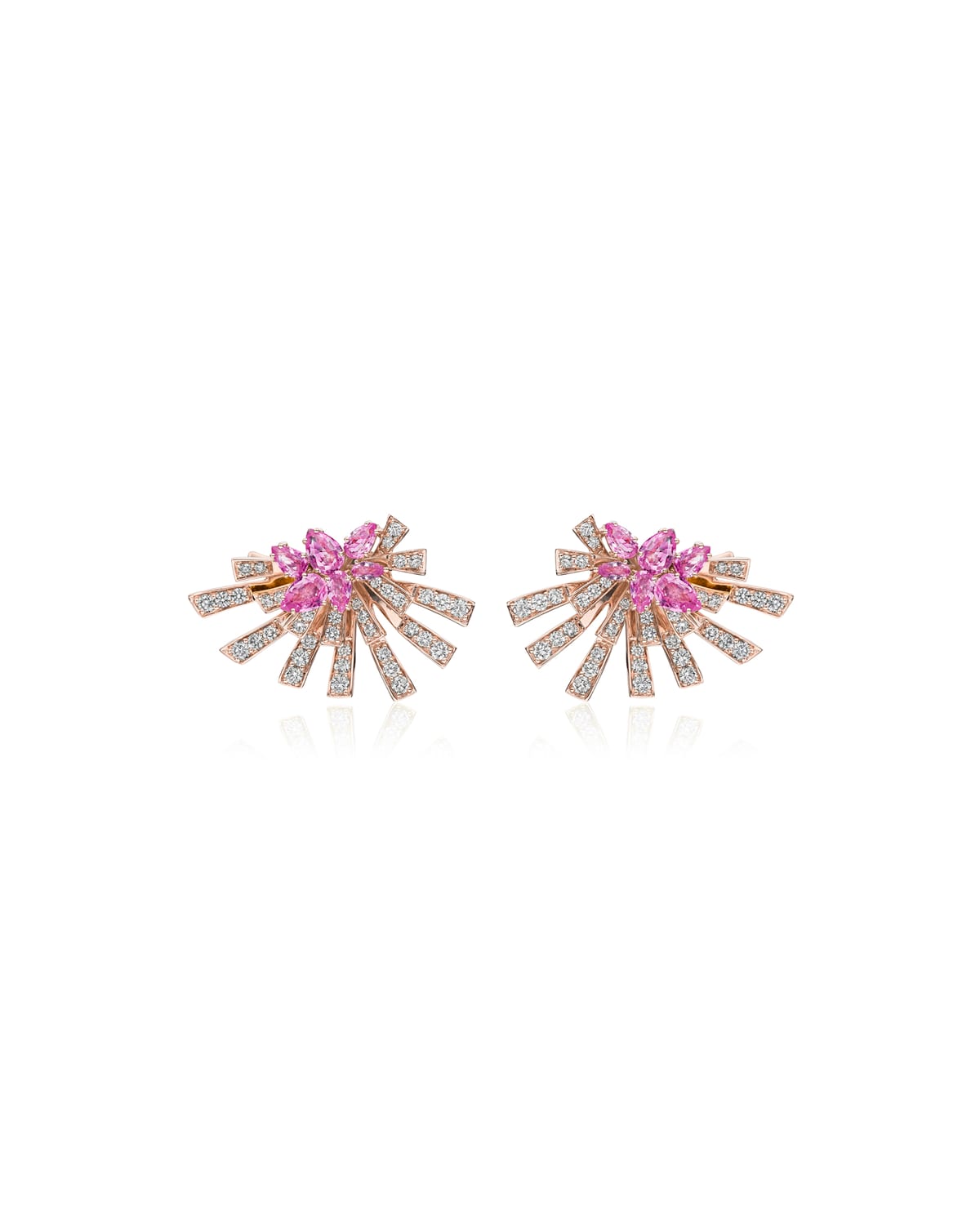 Hueb Mirage 18k Pink Gold Pink Sapphire And Diamond Cluster Earrings