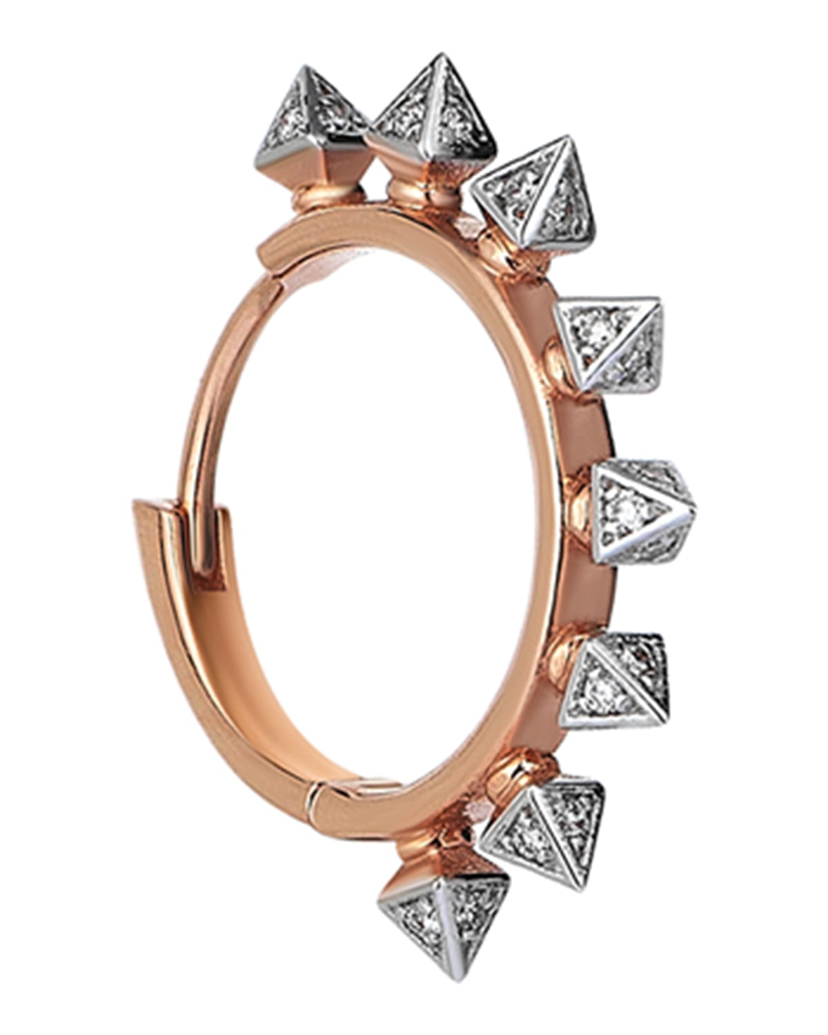 14k Rose Gold Diamond 8-Triangle Prism Hoop Earring, Single