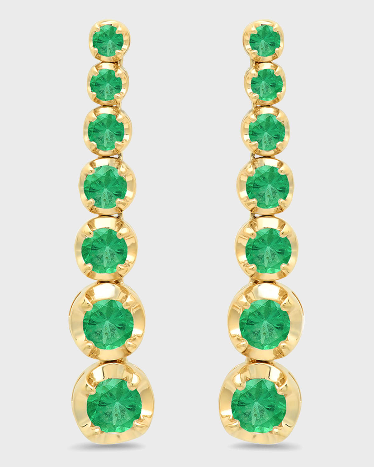 18k Gold 7-Emerald Tennis Stud Earrings