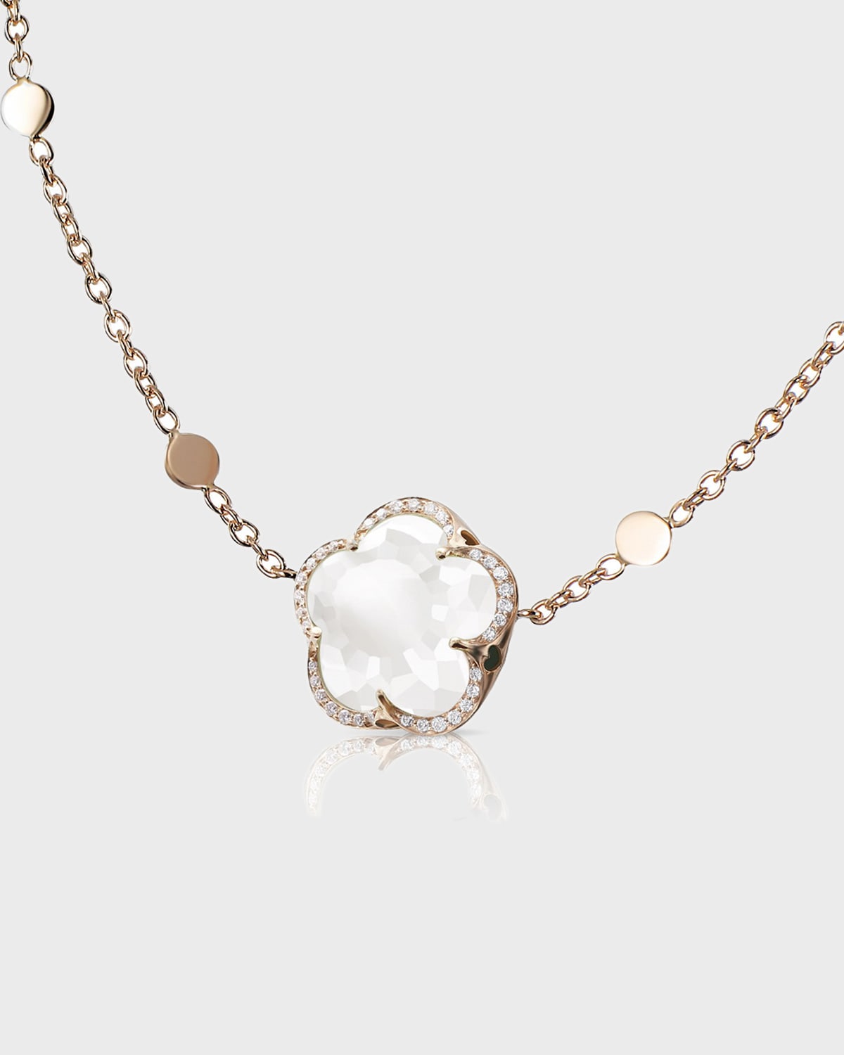 18k Rose Gold Milky Quartz Floral Necklace with Diamonds