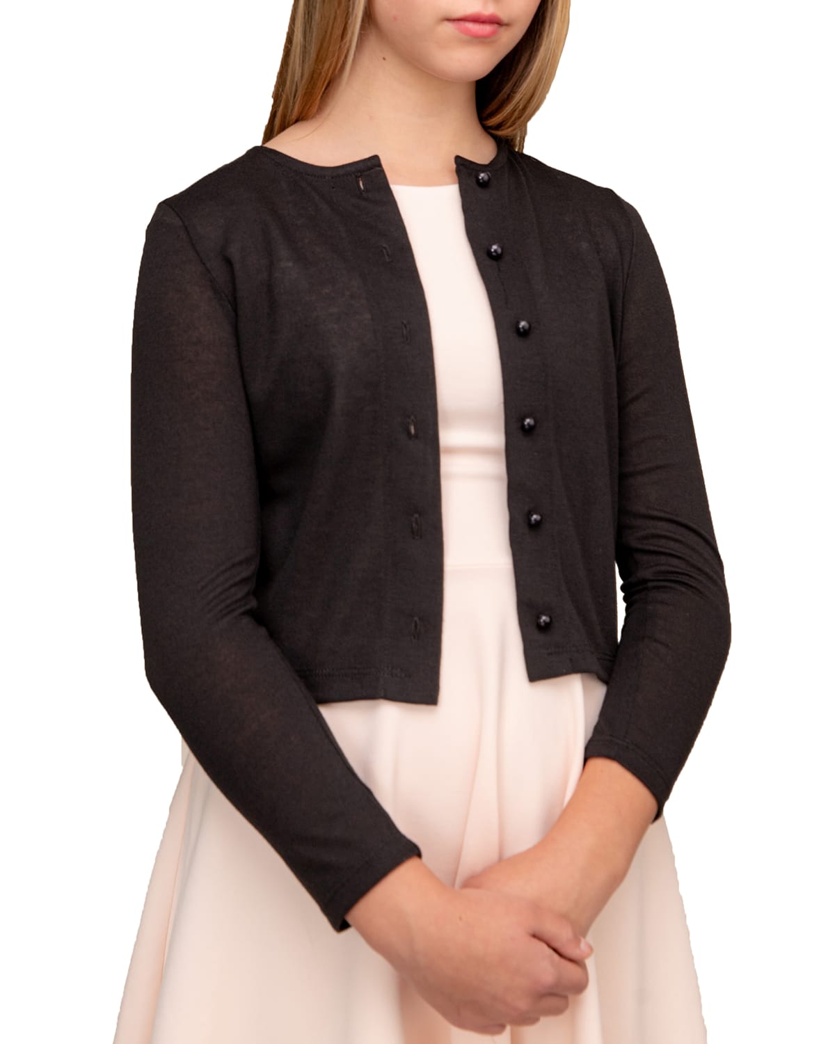 Un Deux Trois Girl's Long-sleeve Cardigan In Black
