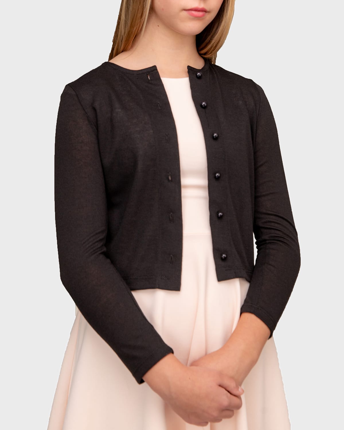 Un Deux Trois Girl's Long-sleeve Cardigan In Black