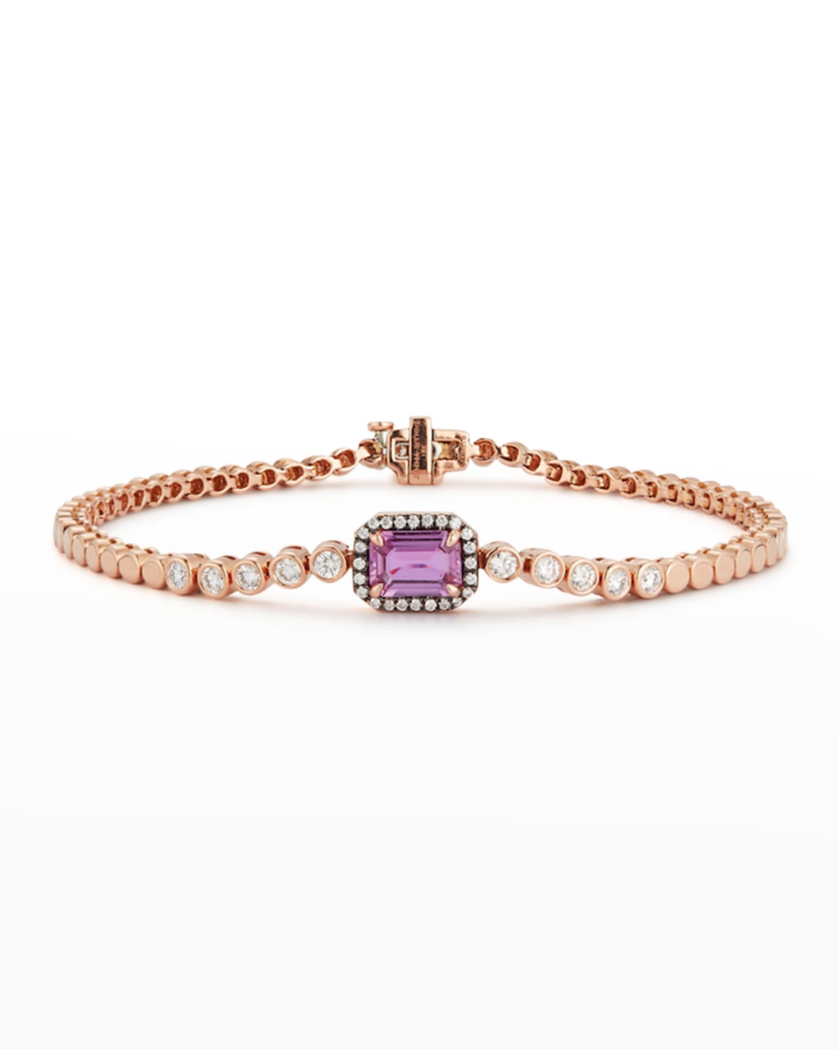 Jemma Wynne Rose Gold One-of-a-kind Prive Luxe Diamond Tennis Bracelet With Pink Sapphire And Diamonds